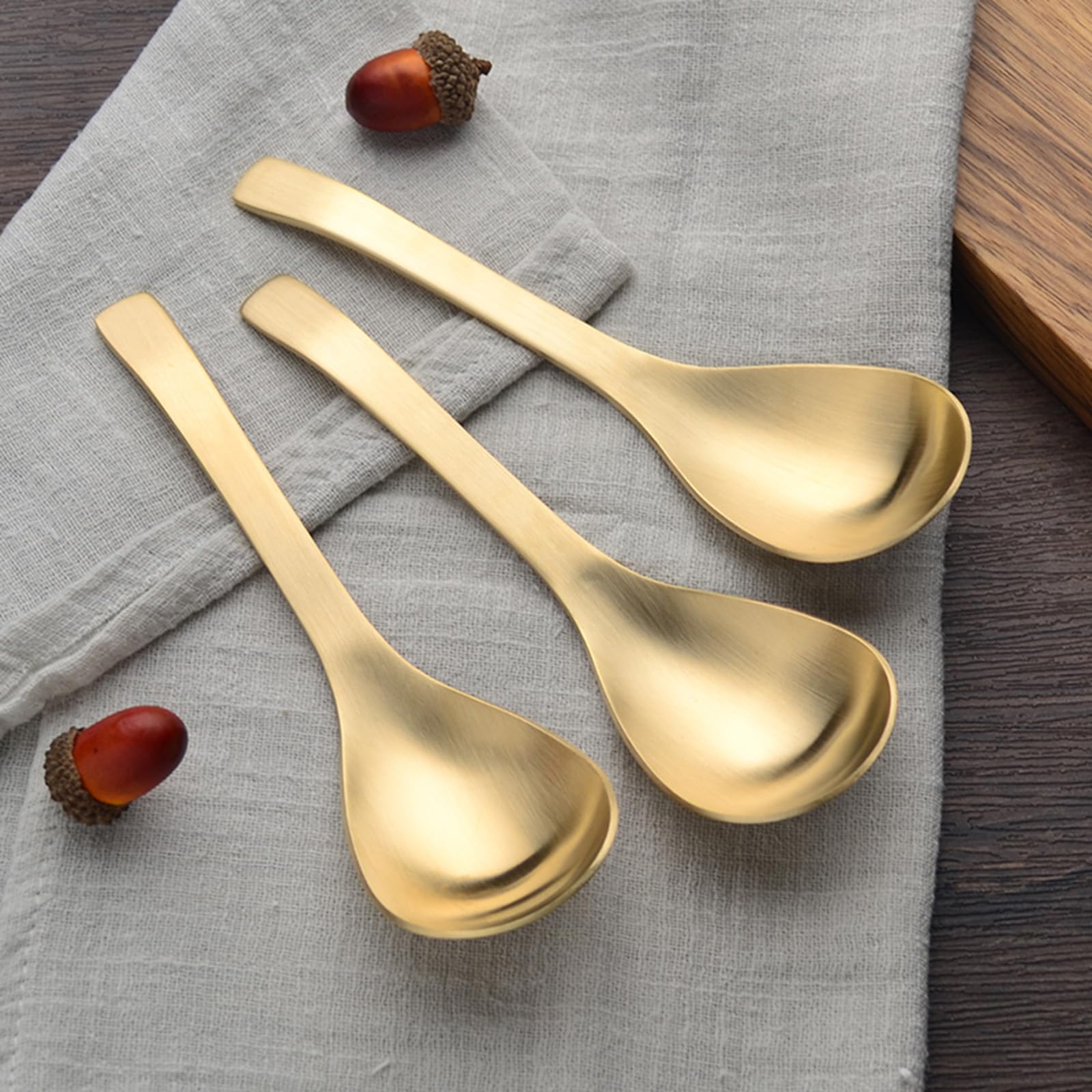 Cuillère à soupe en cuivre pur à 99 % - 16 cm - En laiton forgé à la main - Convient pour les repas à la maison, les restaurants, les desserts, les gâteaux, la crème glacée (2)