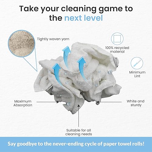 Miniatura 5 de A&A Wiping Cloth - Trapos blancos reciclados, trapos de limpieza superabsorbentes para todos los fines de limpieza, caja de 10 libras