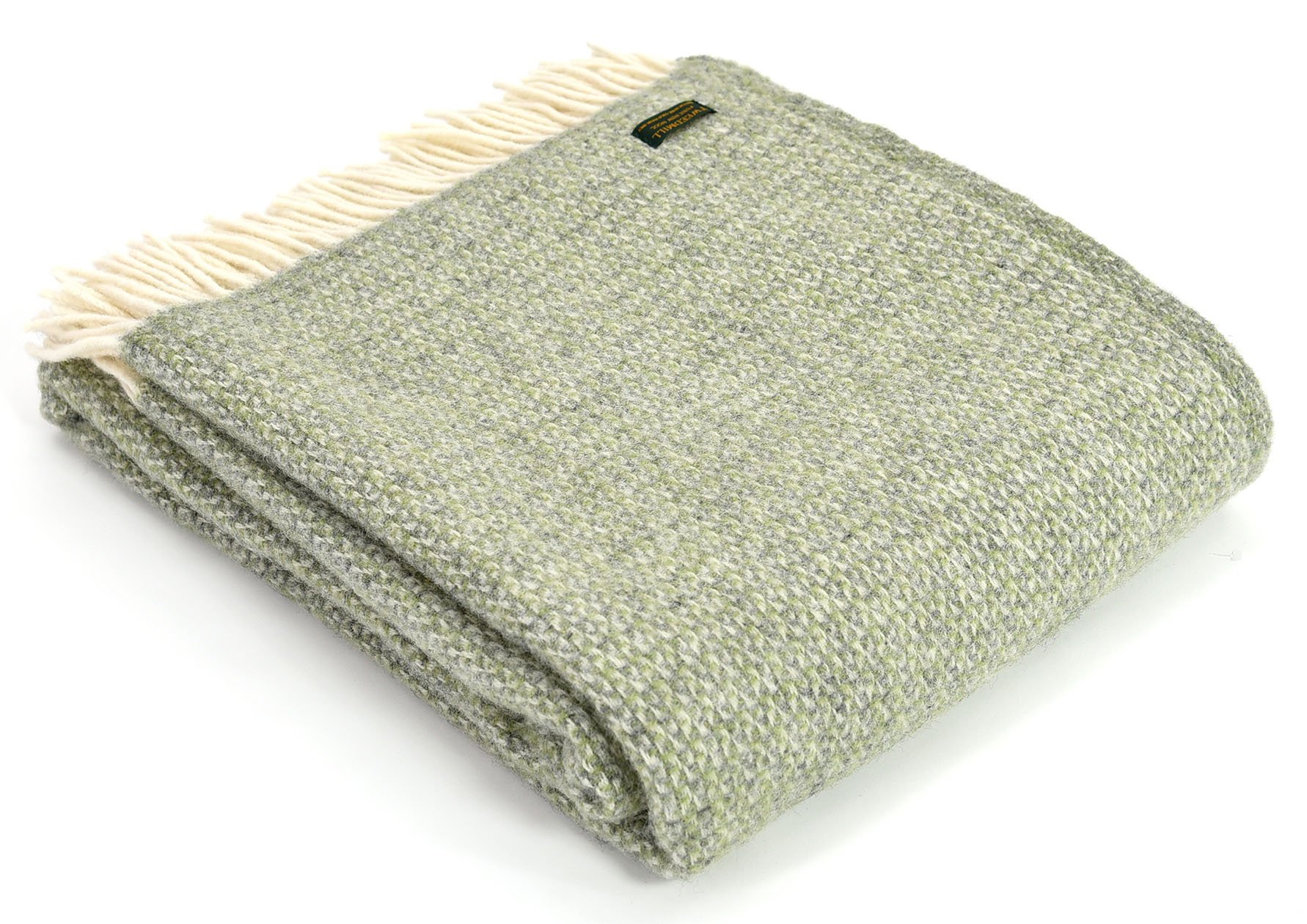 Tweedmill Grey Textiles Illusion Pure New Wool Blanket Throw Rug - Green/ British Made