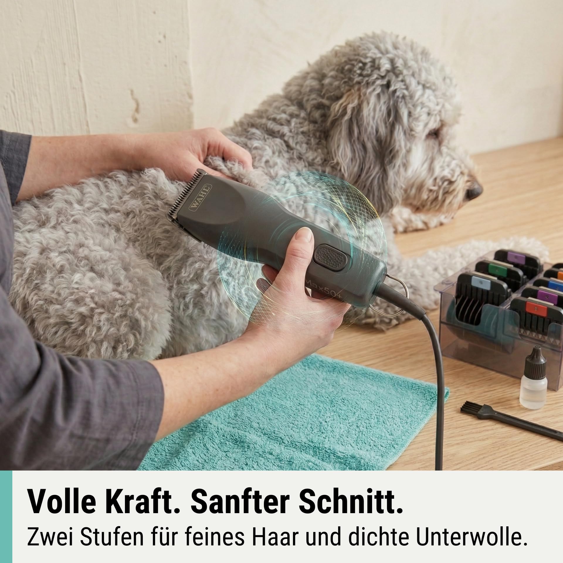 Agrarzone Wahl Max 50+ Hundeschermaschine Schermaschine Hund Moser Schur | Aufsteckkamm-Set, verfilztes Fell, Langhaar, leise, 2 Leistungsstufen