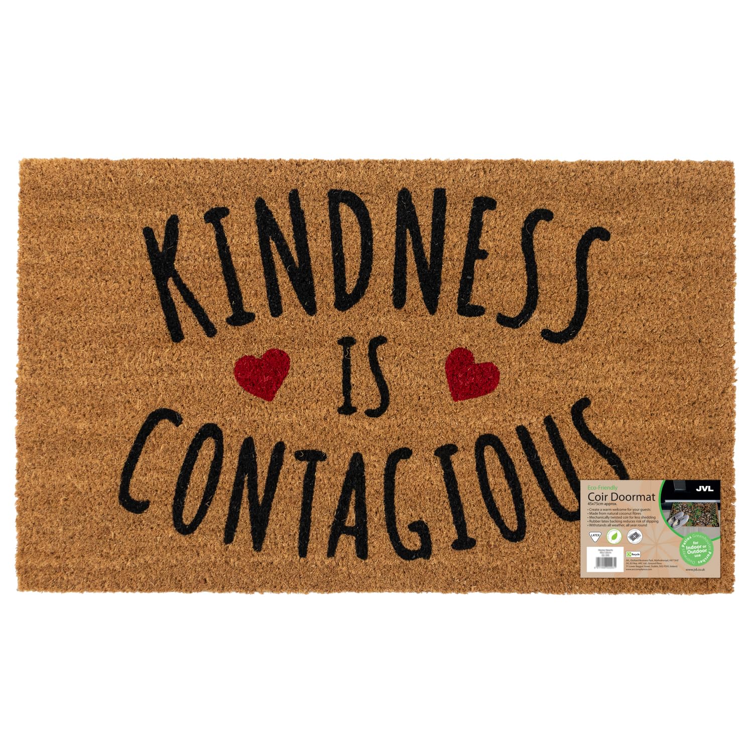JVL Eco-Friendly Latex Backed Coir Entrance Doormat, 45x75cm - Kindness