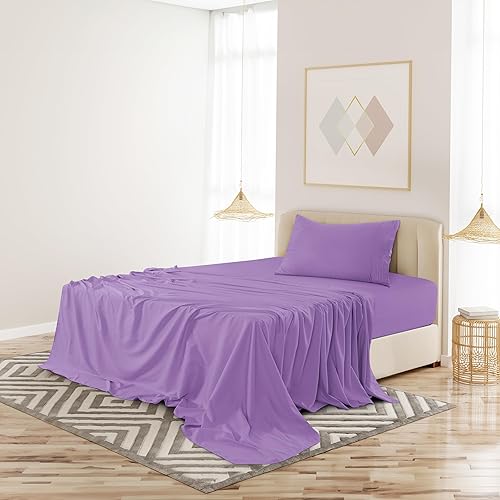 Miniatura 6 de LDC - Juego de sábanas de microfibra cepillada de 4 piezas, bolsillos de 16 pulgadas de profundidad, fundas de almohada bordadas y lisas, sábanas de