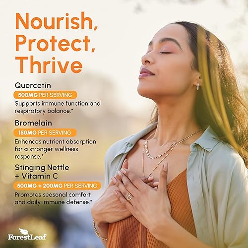 Miniatura 6 de Quercetina 500 mg con bromelina vitamina C y ortiga picante Suplemento avanzado para senos nasales y alergias 90 cápsulas vegetales naturales Sin