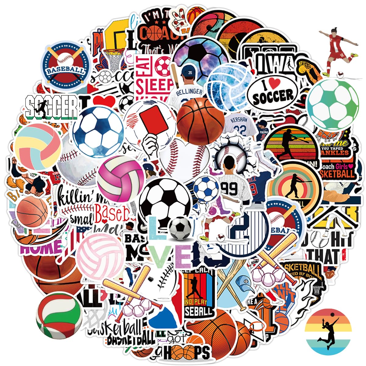 ZouAimiao 200-Piece Sports Sticker Pack - Waterproof Vinyl Stickers For Water Bottles, Laptops, Scrapbooking