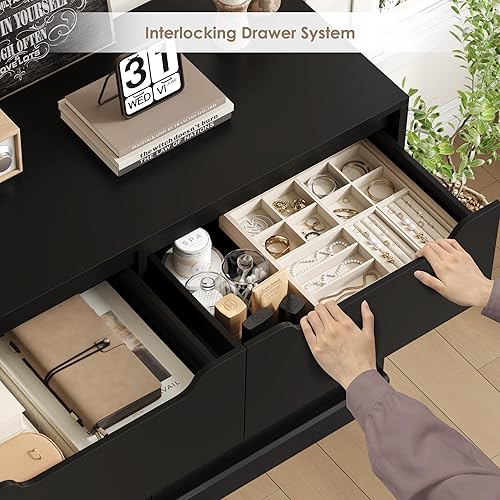 Miniatura 6 de HOSTACK Cómoda moderna de 6 cajones para dormitorio, cómoda doble con almacenamiento, organizador grande de almacenamiento de madera con asa