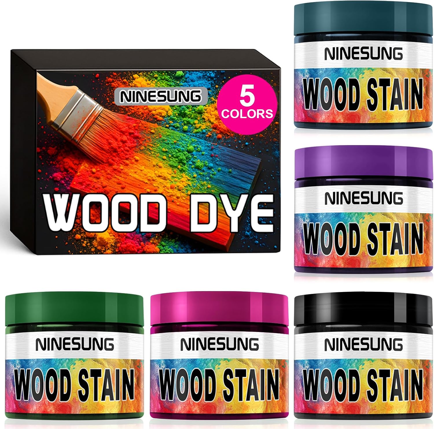 Professional 5-Colors Wood Dye Powder Set - 2oz Each for Furniture, Decks & DIY Crafts - Fast-Acting, Weatherproof Pigment - Works on Indoor/Outdoor Wood Surfaces (5 Colors)