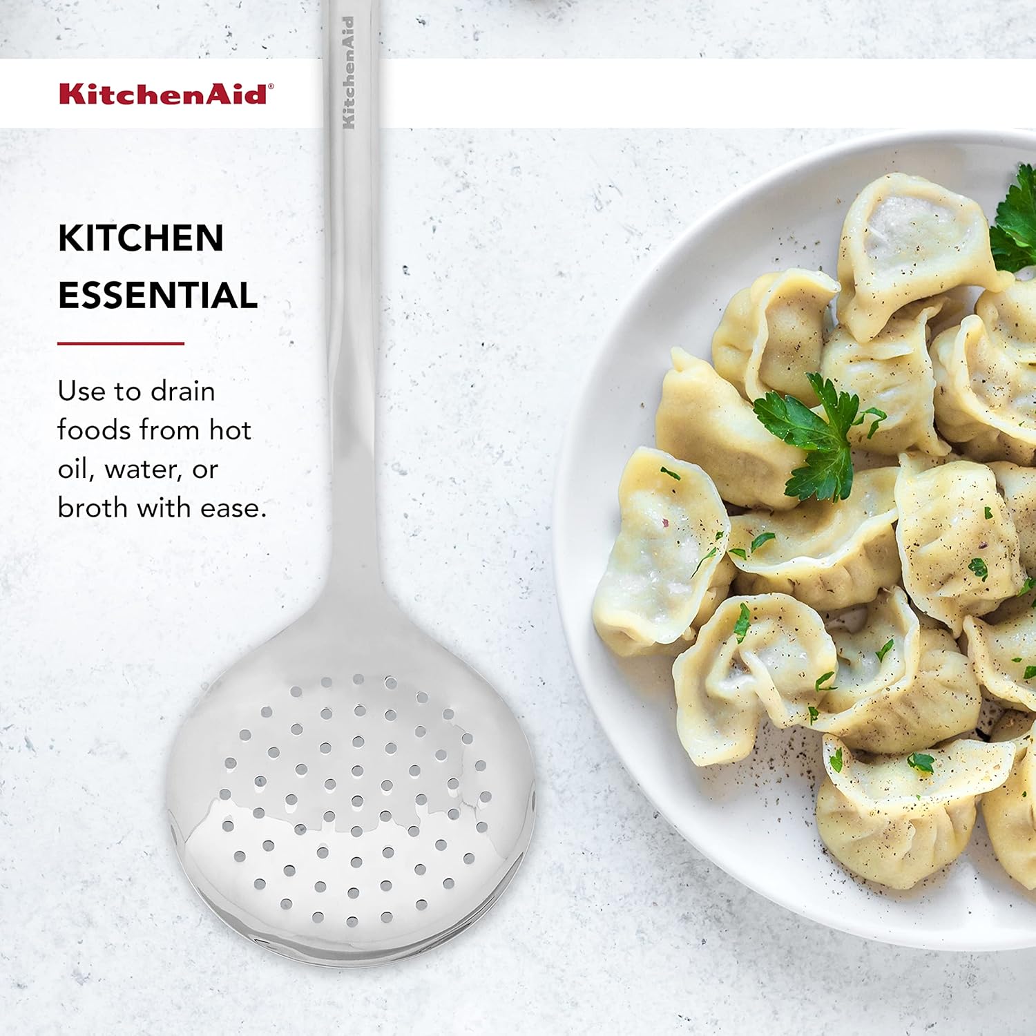 KitchenAid Premium Strainer with Hang Hook, 14-Inch, Stainless Steel