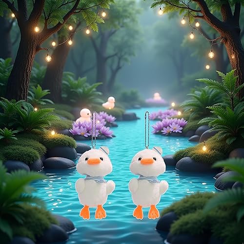Miniatura 7 de 2 llaveros de felpa de pato blanco de 5.5 in, suave y completamente relleno, adorable adorno colgante de muñeca de dibujos animados, portátil de