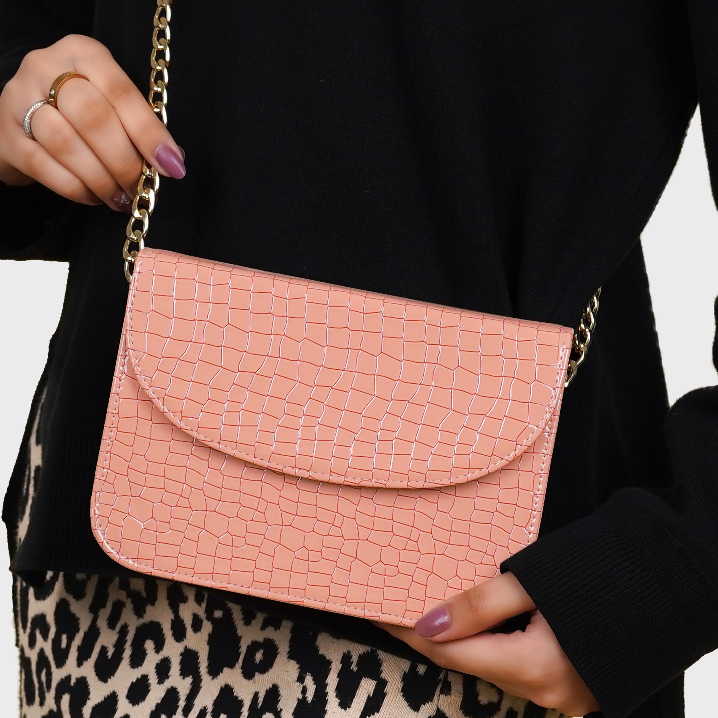 The Wallet Store Premium Brick Style Leather Sling Bag - Peach