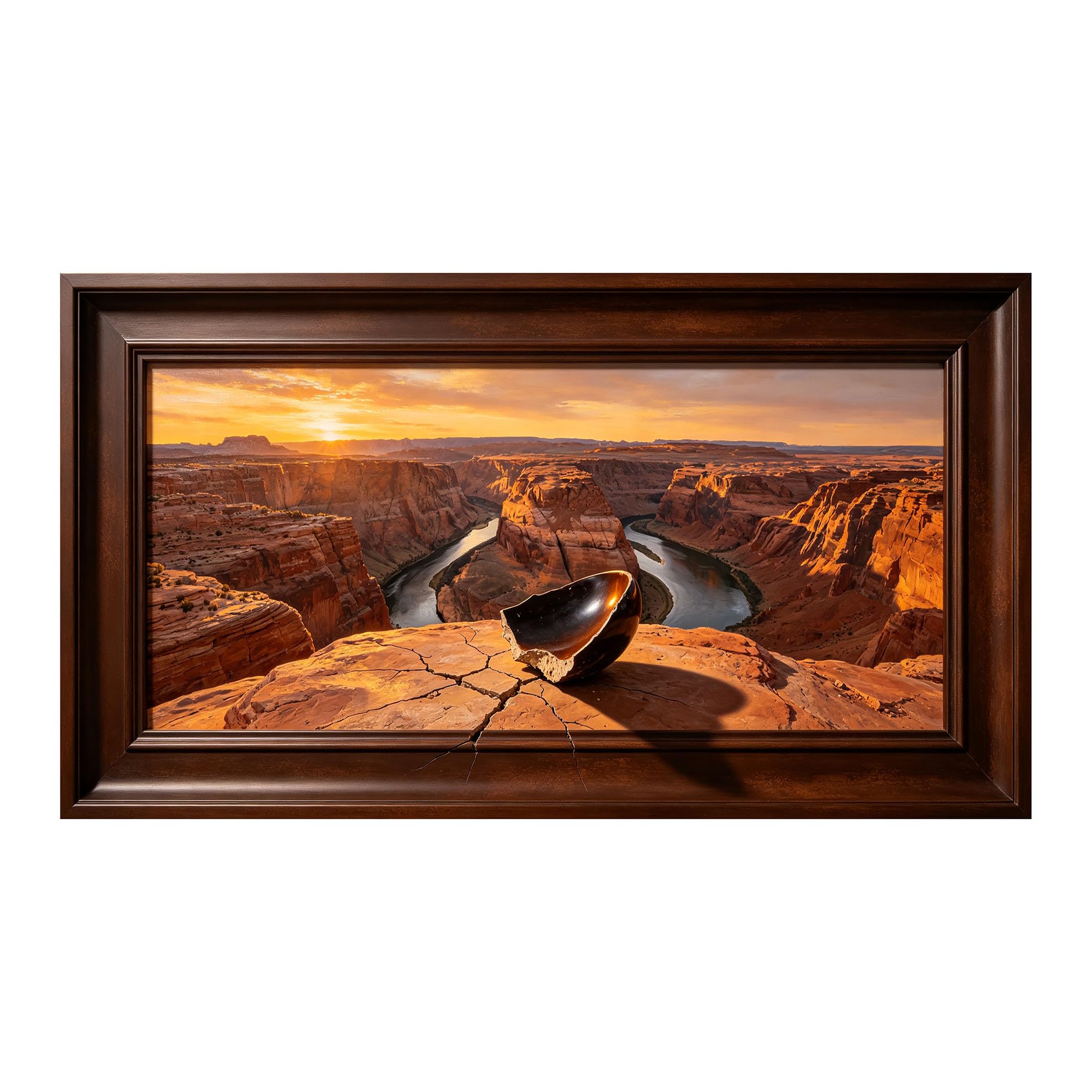 Yzpallescene 3D Framed Wall Art 50cm×100cm Sunset Canyon River Panoramic Window View Realistic Trompe L'oeil Large Size SelfAdhesive Removable Wall Decor Prints Artwork for Living Room Bedroom Office