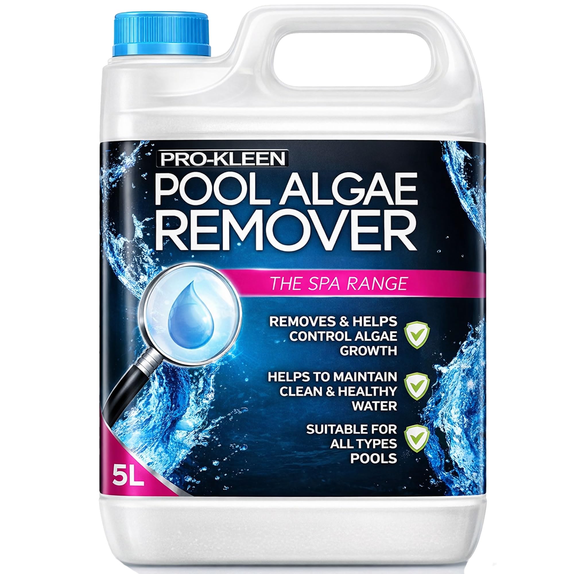 – Pro-Kleen Pool Algaecide Algae Remover and Cleaner for Swimming Pools and Hot Tubs 5L Removes & Prevents Growth, Treatment, Long-Lasting Professional Formula For Clear Water