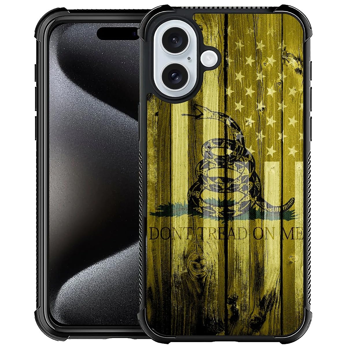 CARLOCA Compatible with iPhone 16 Case, Dont Tread On Me USA Flag Pattern for Girl Ultra Protection Shockproof Soft Silicone TPU Non-Slip Back