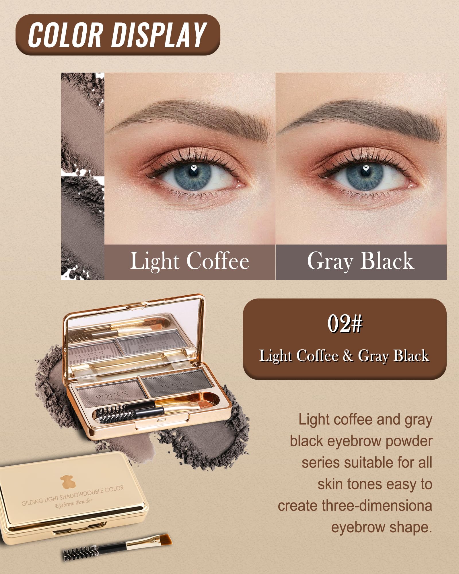Eyebrow Tinting Powder Kit,2 Colors Long-Lasting Waterproof Eye Brow Powder Palette, Light Brown/Gray Black Brow Filler Defined Natural Eyebrow Contour Mother's Makeup Gift with Brow Brush &Razor-02