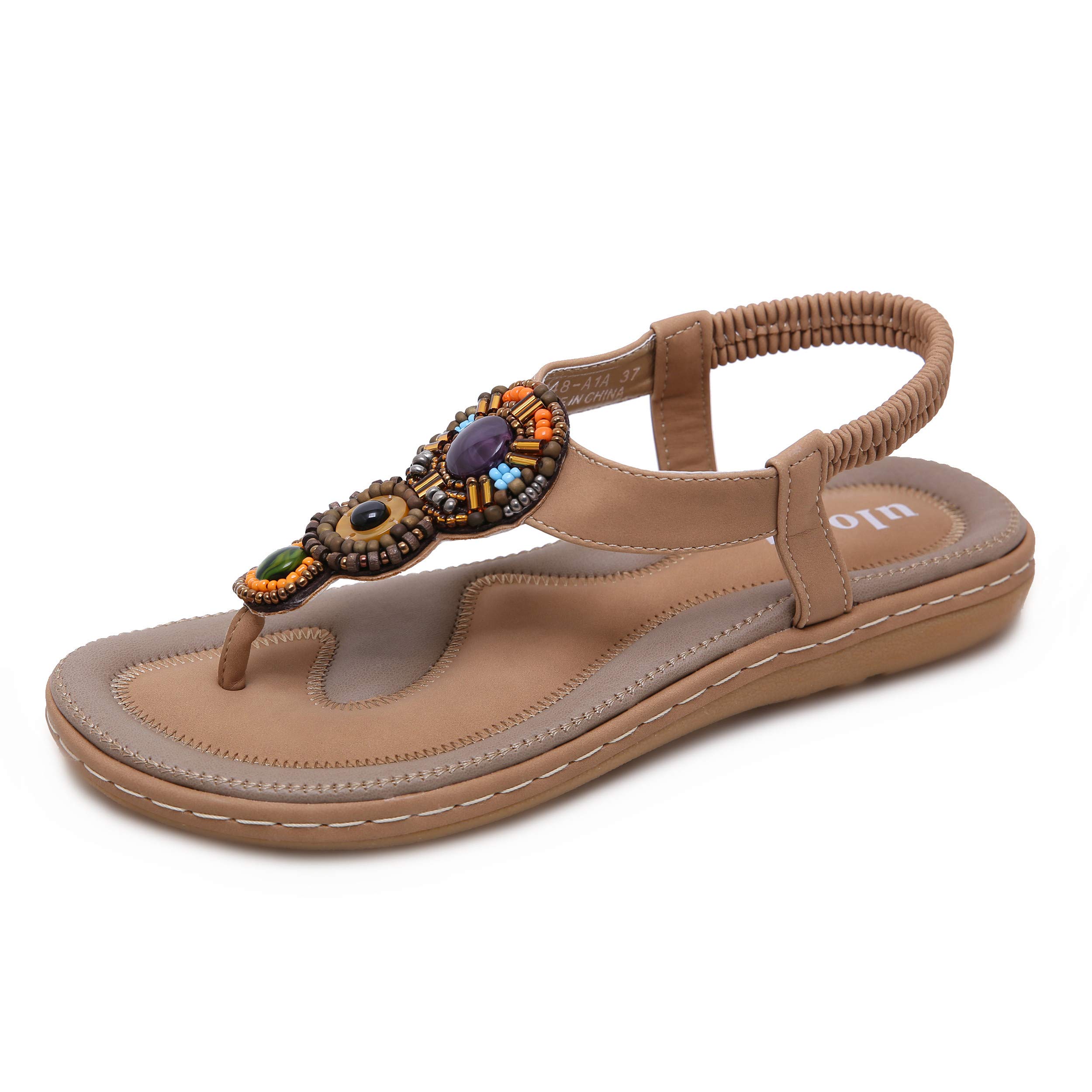 Sandalen Damen Sommer Flip Flops Bohemian Flach Zehentrenner mit Strass Größe 36-42