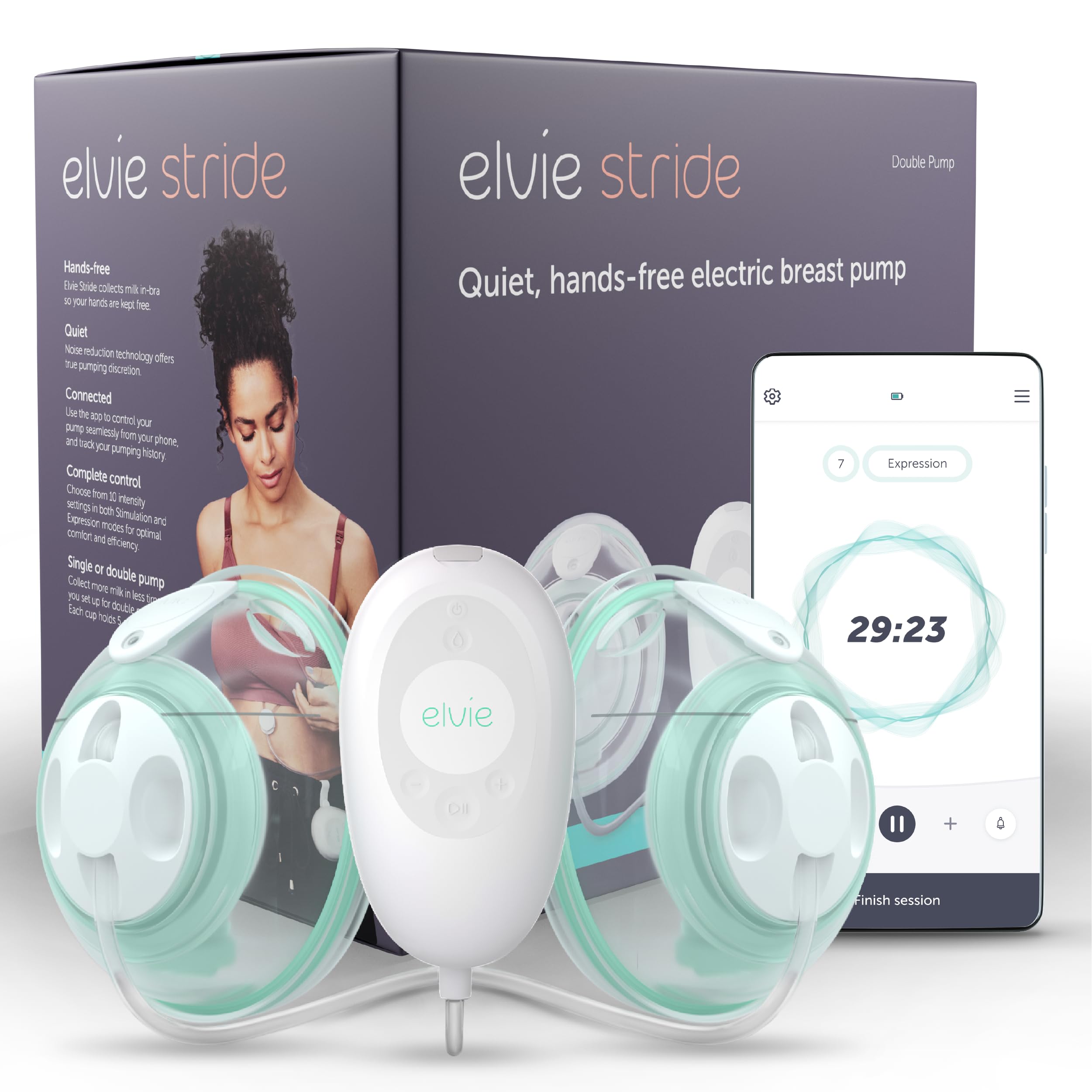 Stride 2 Double with Lanyard, Hospital Grade Breast Pump, Hands-Free Wearable Electric Breastfeeding Pump, 10 Settings, Ultra-Soft Cups, Fits 99% Nipples, App Controlled, Rechargeable