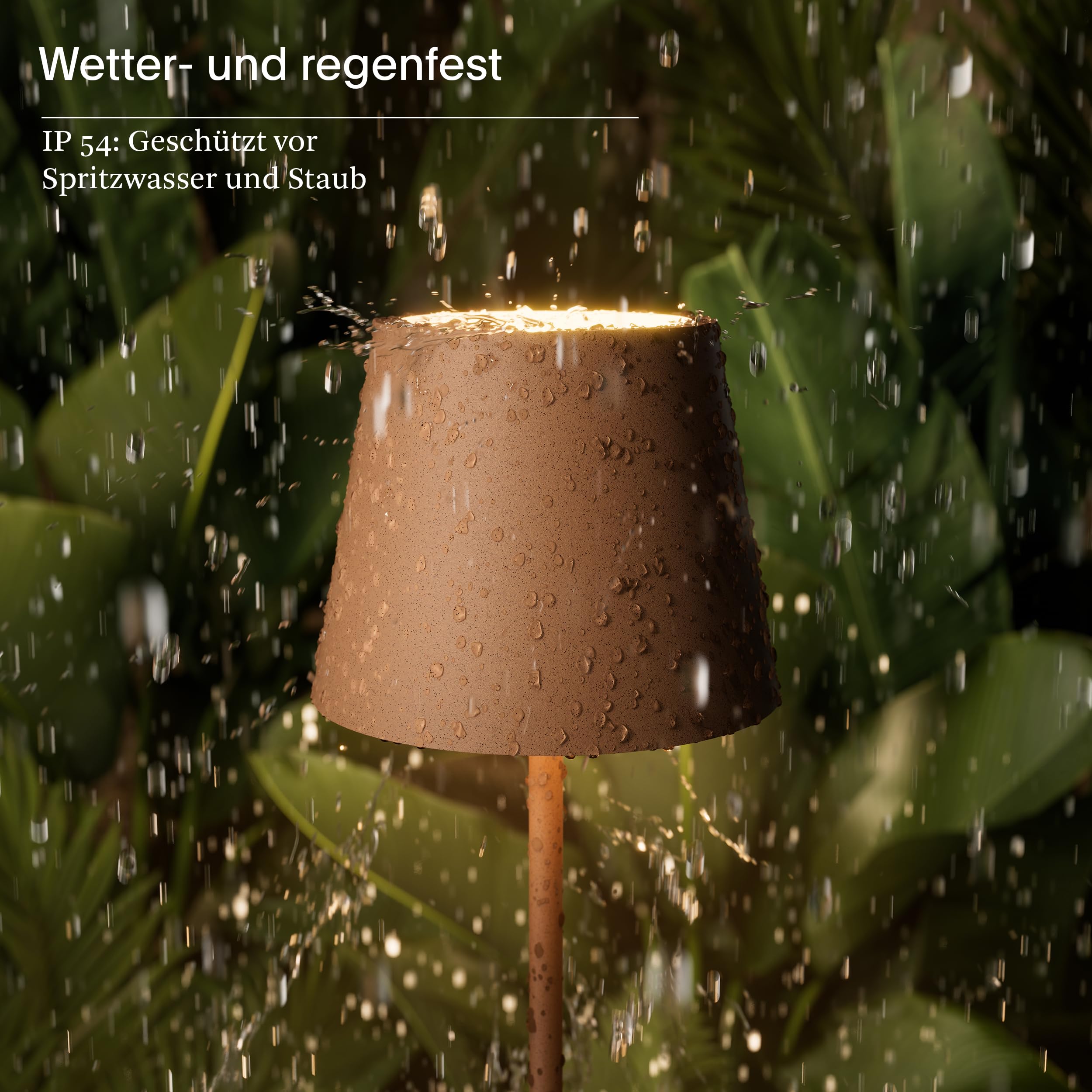 SIGOR Nuindie 2.0 - Dimmbare LED Akku-Tischlampe Indoor & Outdoor, IP54 spritzwassergeschützt, Höhe 38 cm, aufladbar mit USB-C, 12 h Leuchtdauer, mokkabraun