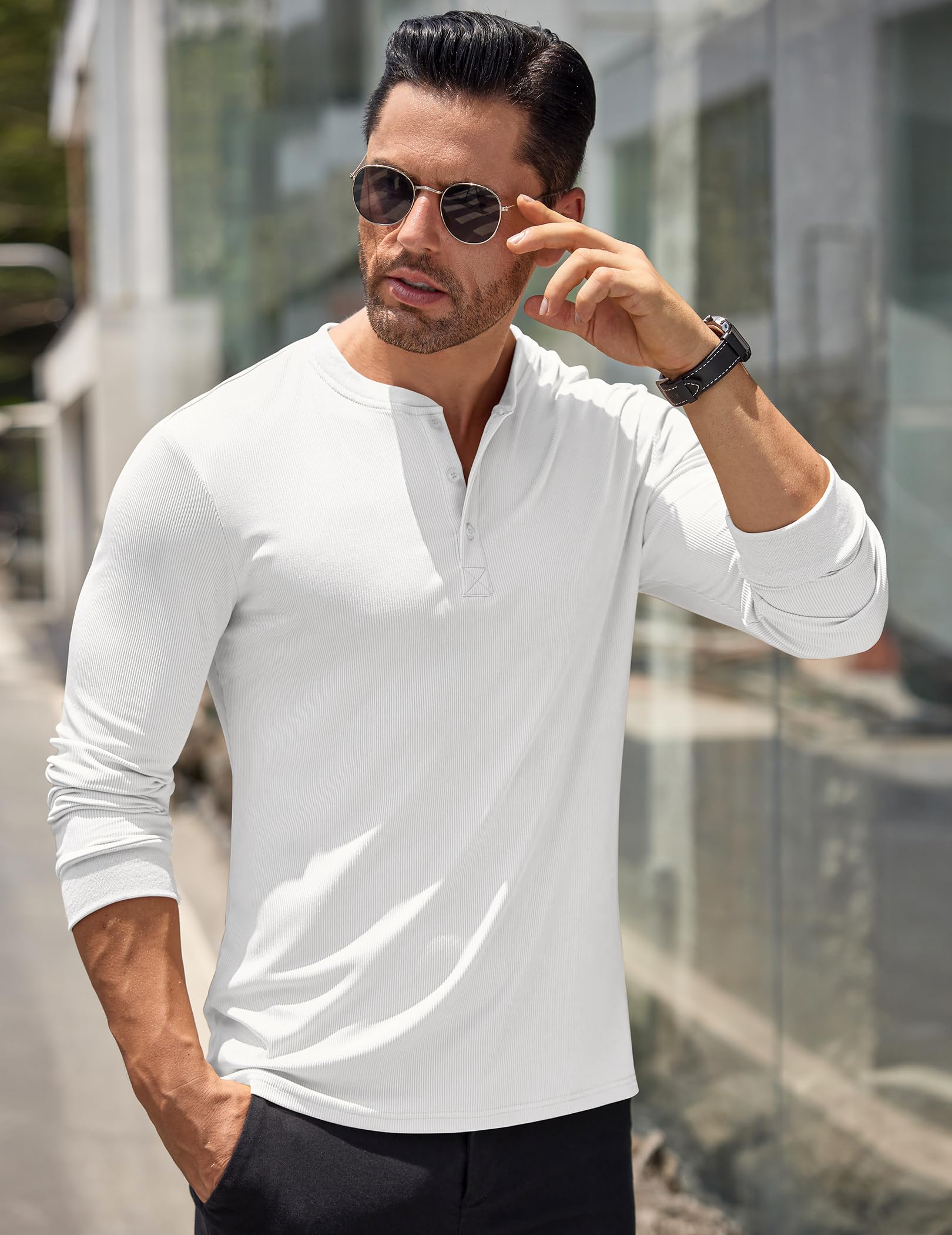 COOFANDY Langarmshirts für Herren Henley Shirt Longsleeve Tshirt mit Knopfleiste Langarm Shirt Long Sleeve T-Shirt Gerippt Henley Pullover