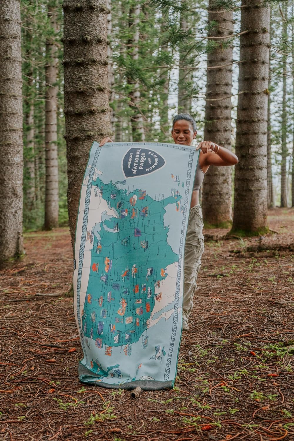 Nomadix Original Towel - Perfect for Beach, Pool, Travel, Camping, Yoga - Made with Recycled Materials - Super Absorbent - Sand Resistant - National Parks and Monuments Map - 72.5x30
