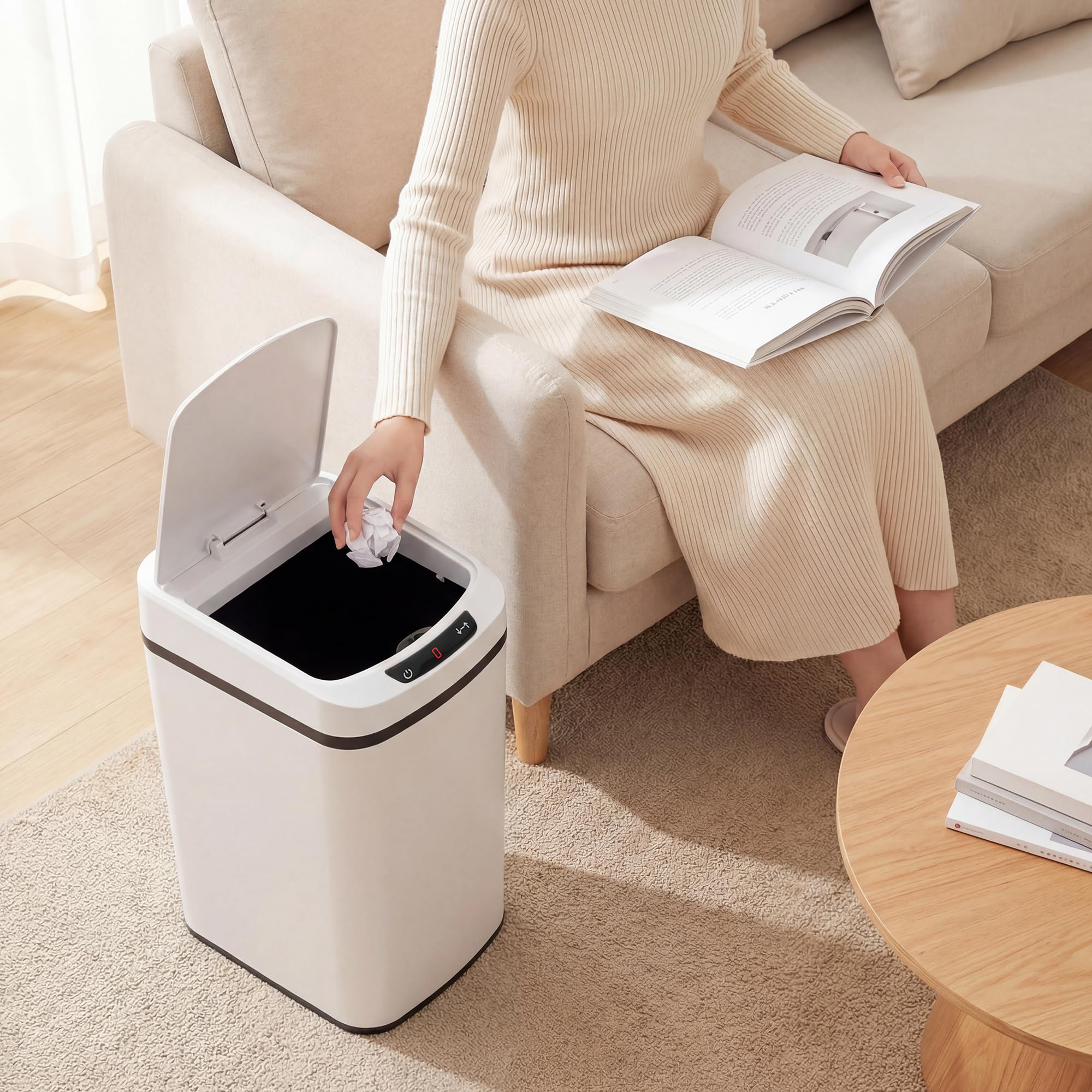 HOMCOM Cestino Pattumiera da 12L Sensore a Infrarossi 28x22x41 cm Bianco | Pulsante Touch, Secchio Rimovibile, Bidone per Immondizia, Acciaio Inox, ABS e PP