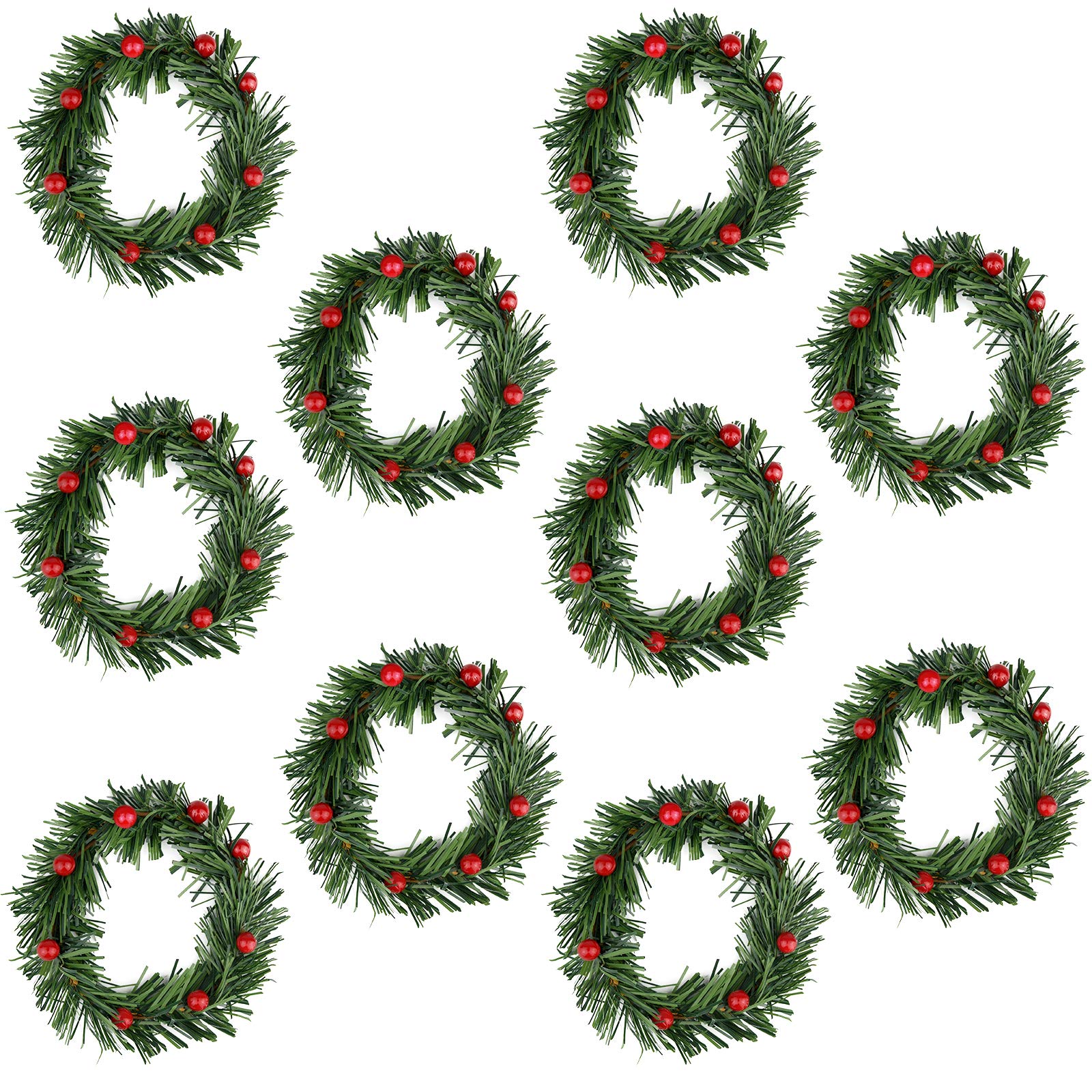 Lystaii 10pcs Christmas Candle Rings Red Artificial Berry Candle Rings with Grass Mini Christmas Wreath for Pillar Candle Christmas Holiday Table Decorations Rustic Wedding Table Centerpiece (Medium) - candleholders | Mubboo