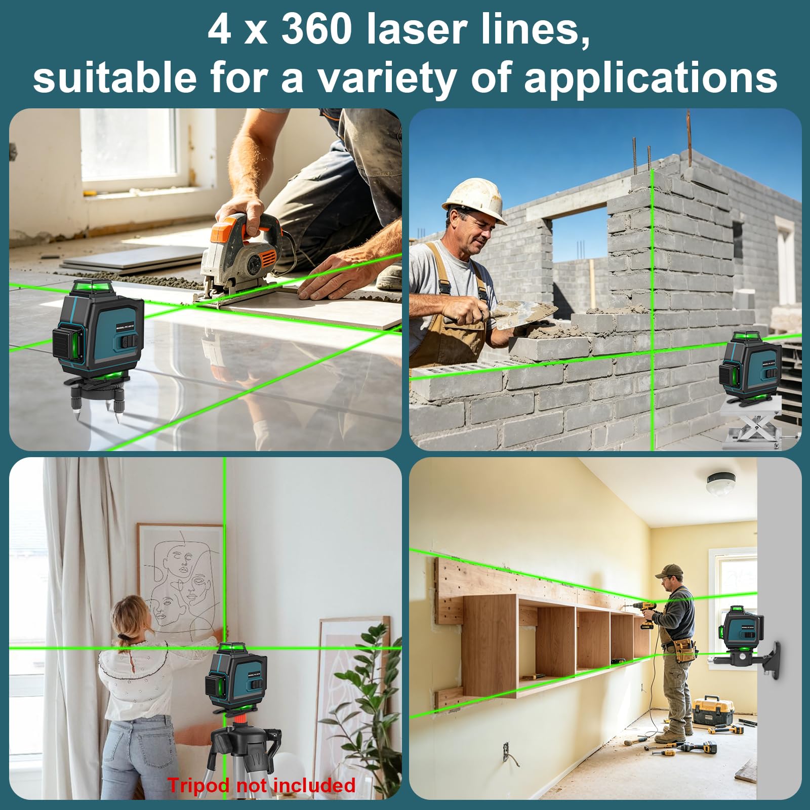 QUPERR Nivel Láser Verde 4D 4x360° Autonivelante 16 Líneas (Sin Trípode) | nivel láser, láser verde, autonivelante, 4D, 4x360°