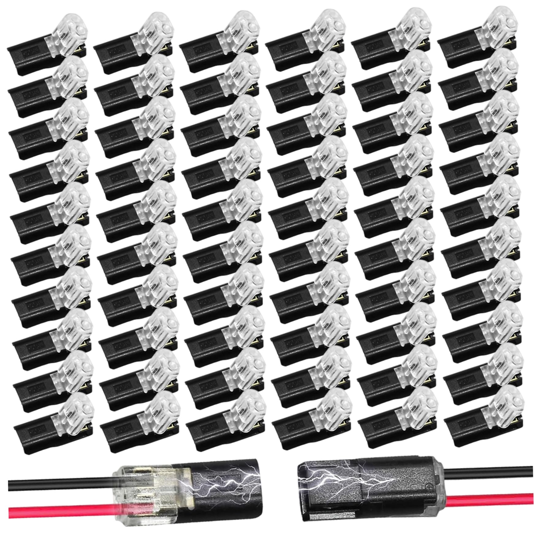 Quick Connect Wire Connectors, 60PCS Wire Quick Connectors, 2 Pin Low Voltage Double Plug in Connector 12V for LED Strips, Power Cables, Home DIY, Double Plug in Connector