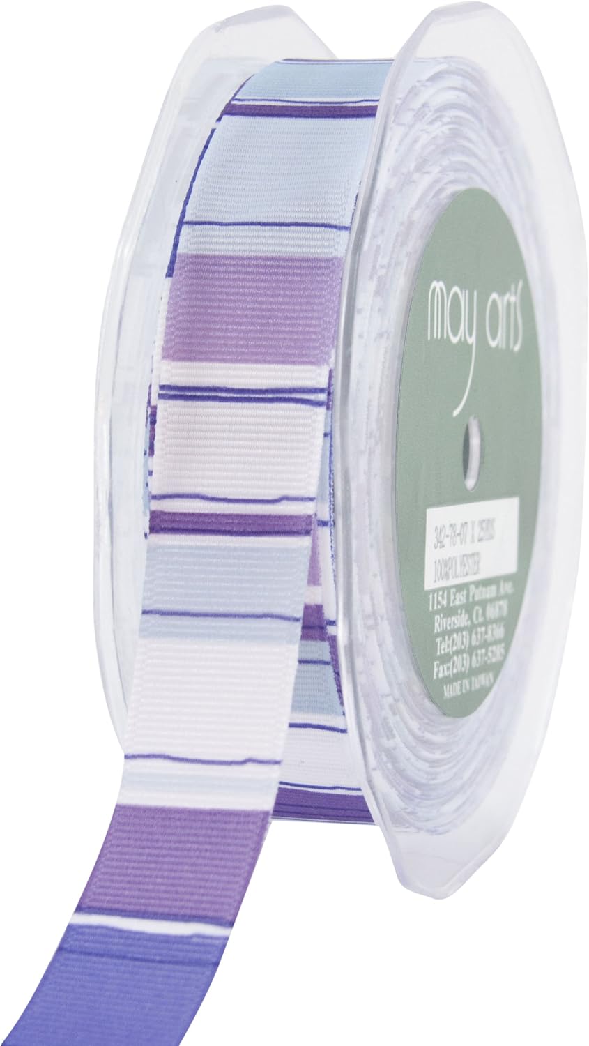 May Arts 7/8-Inch Wide Ribbon, Blue and Green Grosgrain Stripe