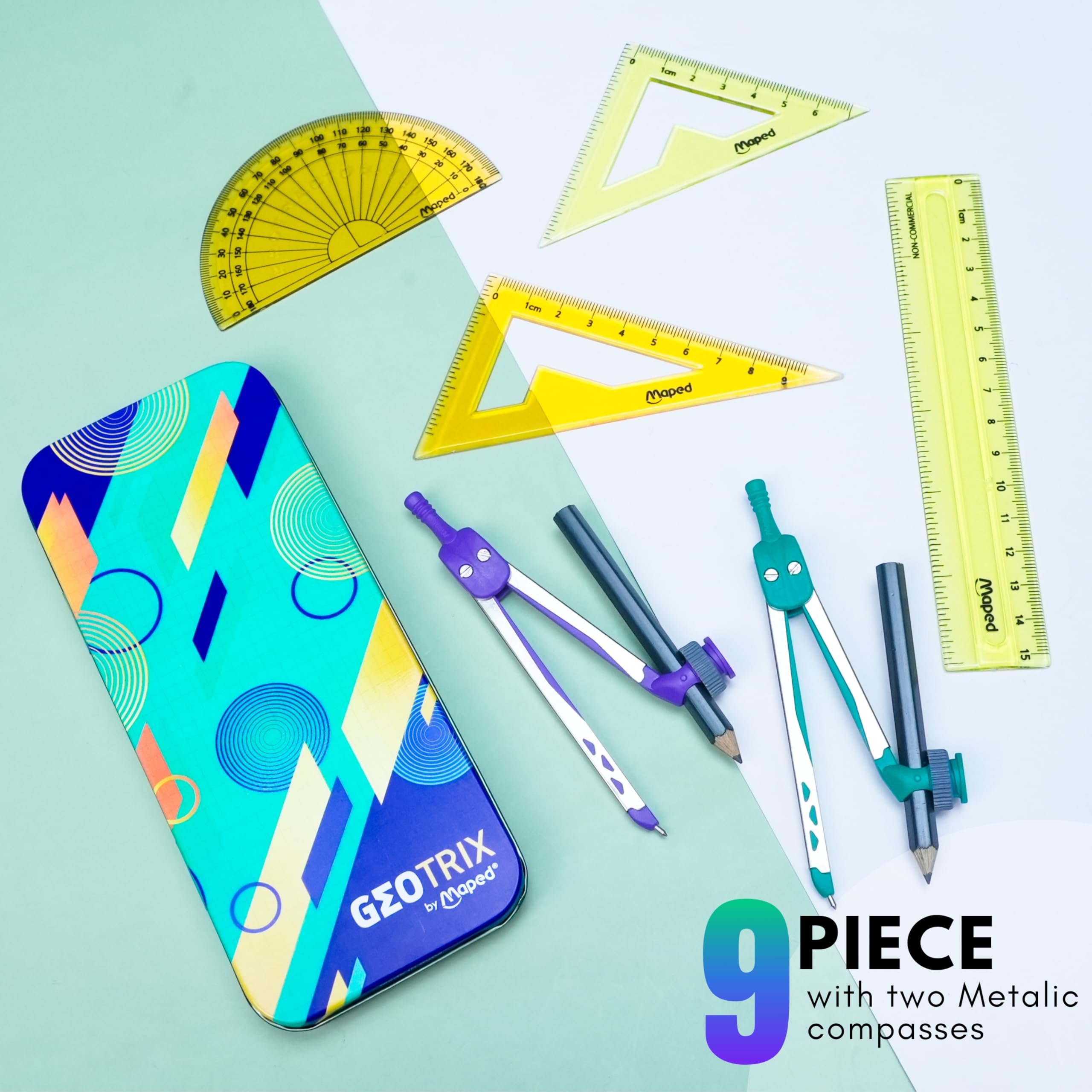 Maped Geotrix Schreibwaren-Set, 3er-Set, Mathematik-Set mit Füllfederhalter und Twist-N-Puls-Lineal, 1-Stop-Schreibwaren für Studenten und Profis, ideal zum Lernen und Präzision, wiederverwendbarer