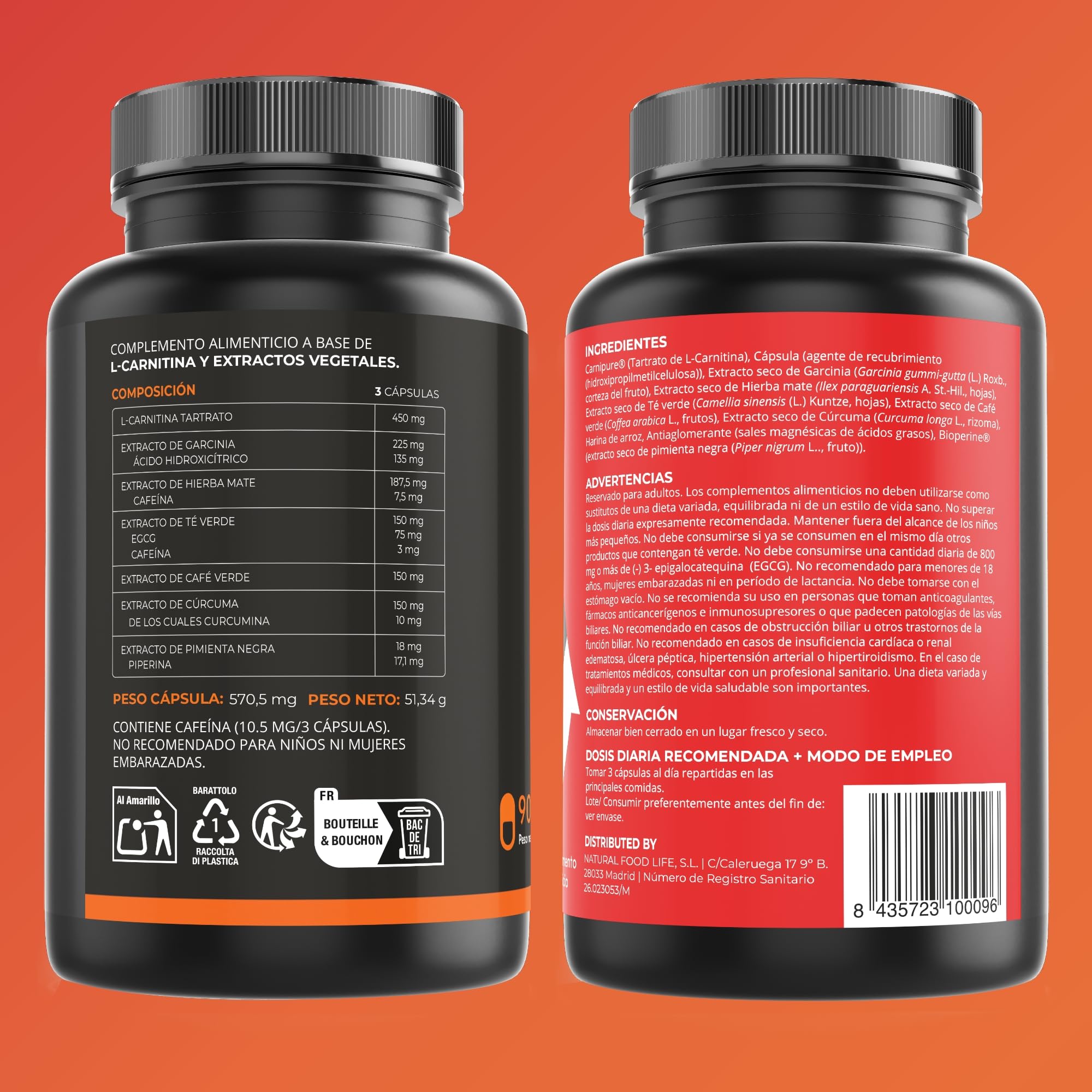 F- burner Extreme. Con L-Carnitina Carnipure y Extractos Naturales | Energía y Rendimiento para Rutinas Activas | Té Verde, Garcinia, Café Verde, Cúrcuma | 90 Cápsulas.