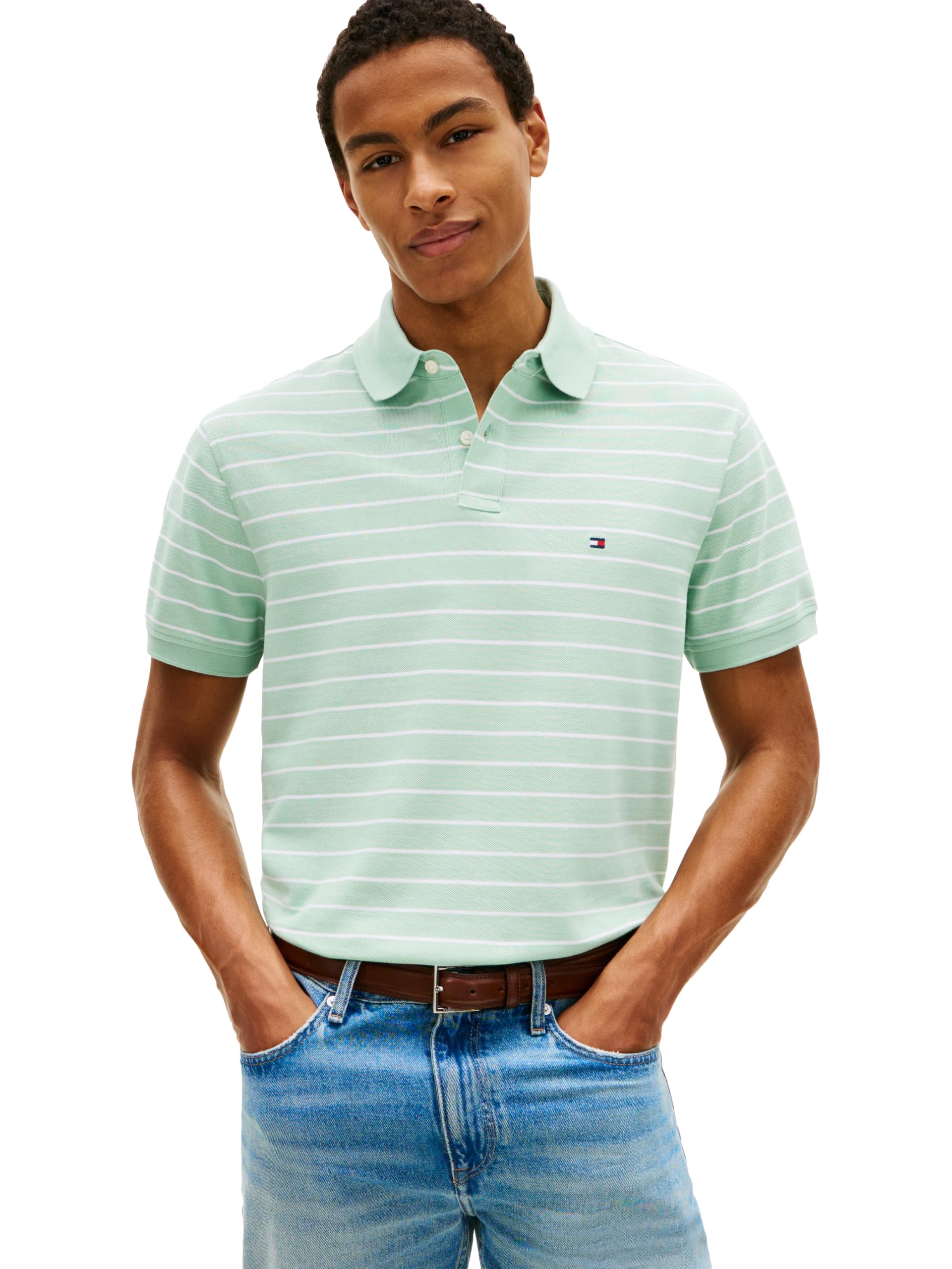 Tommy Hilfiger Men's Short Sleeve Polo Shirts in Classic Fit with Stretch and Organic Pique Cotton