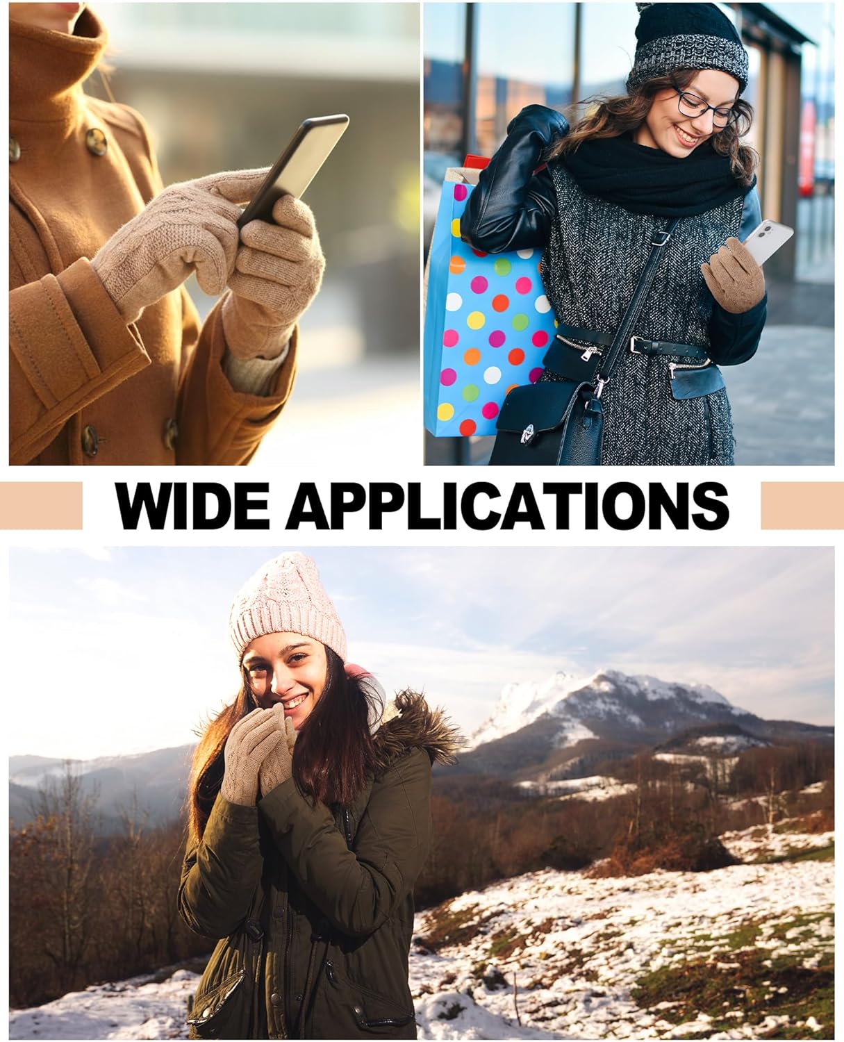 Shihanee Women's Winter Wool Gloves with Touchscreen Wool Plush Fleece Lined Cable Knit Gloves for Cold Weather - Image 6