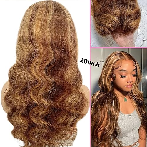 Miniatura 4 de Pelucas de cabello humano rubio miel con encaje frontal HD prearrancado, pelucas de cabello humano ondulado con encaje frontal sin pegamento, peluca