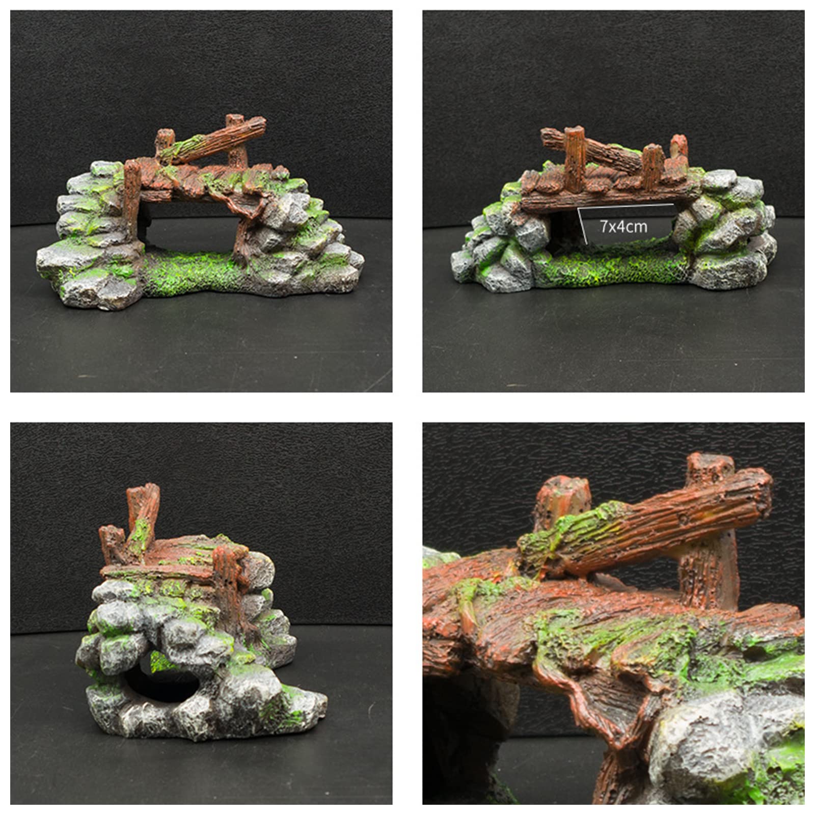 Peces de resina para decoración, montañas rocosas, puentes, escondites, planta de cueva para adornos de acuario Betta