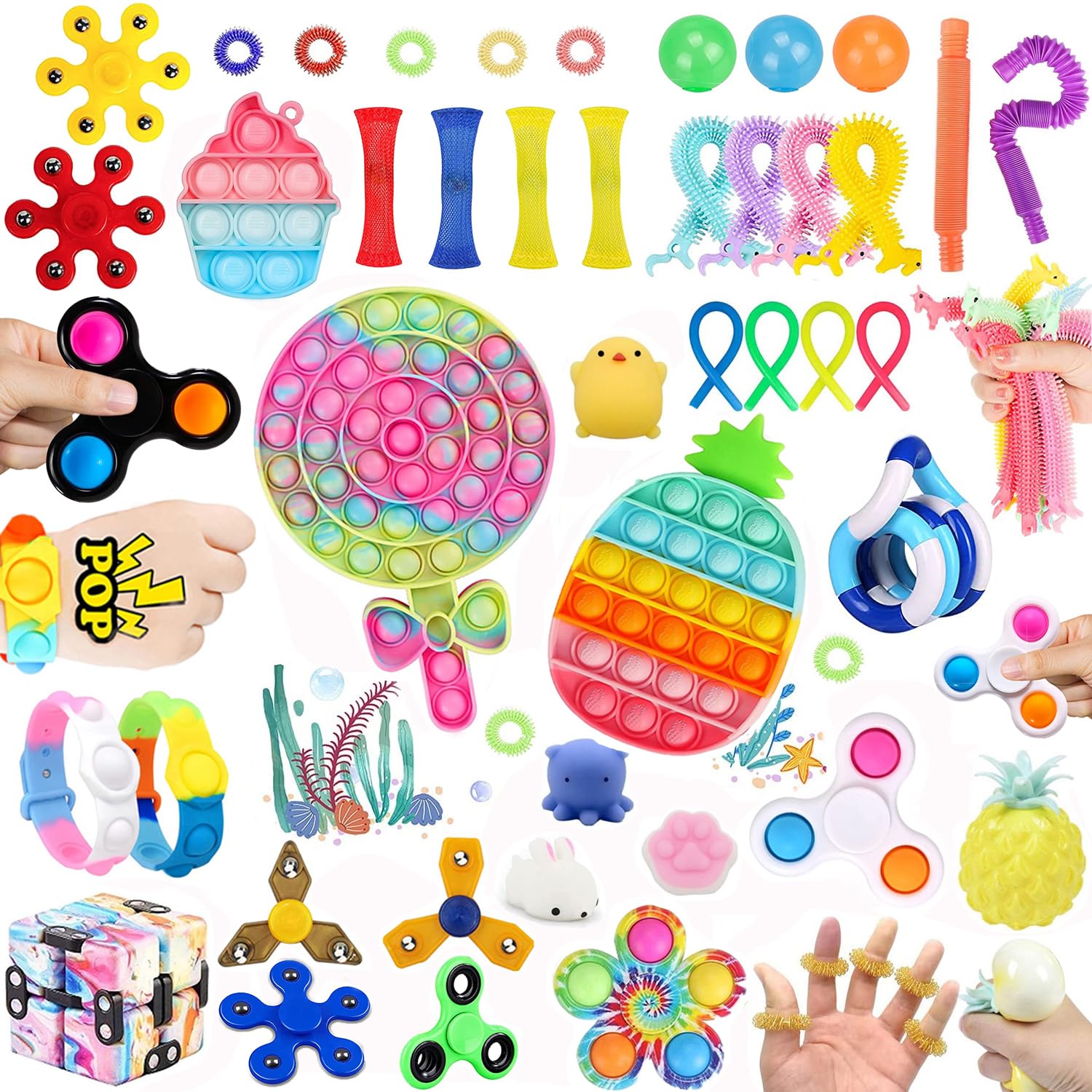 50 PCS Fidget Toys Set Cheap,Fidget Toy Pack,Figetget toys set Pack, Stress&Anxiety Relief Tools Bundle Fidget Toys Set,Classroom, Party Favors, Goodie Bags Fillers, Birthday Day Gifts and Prize