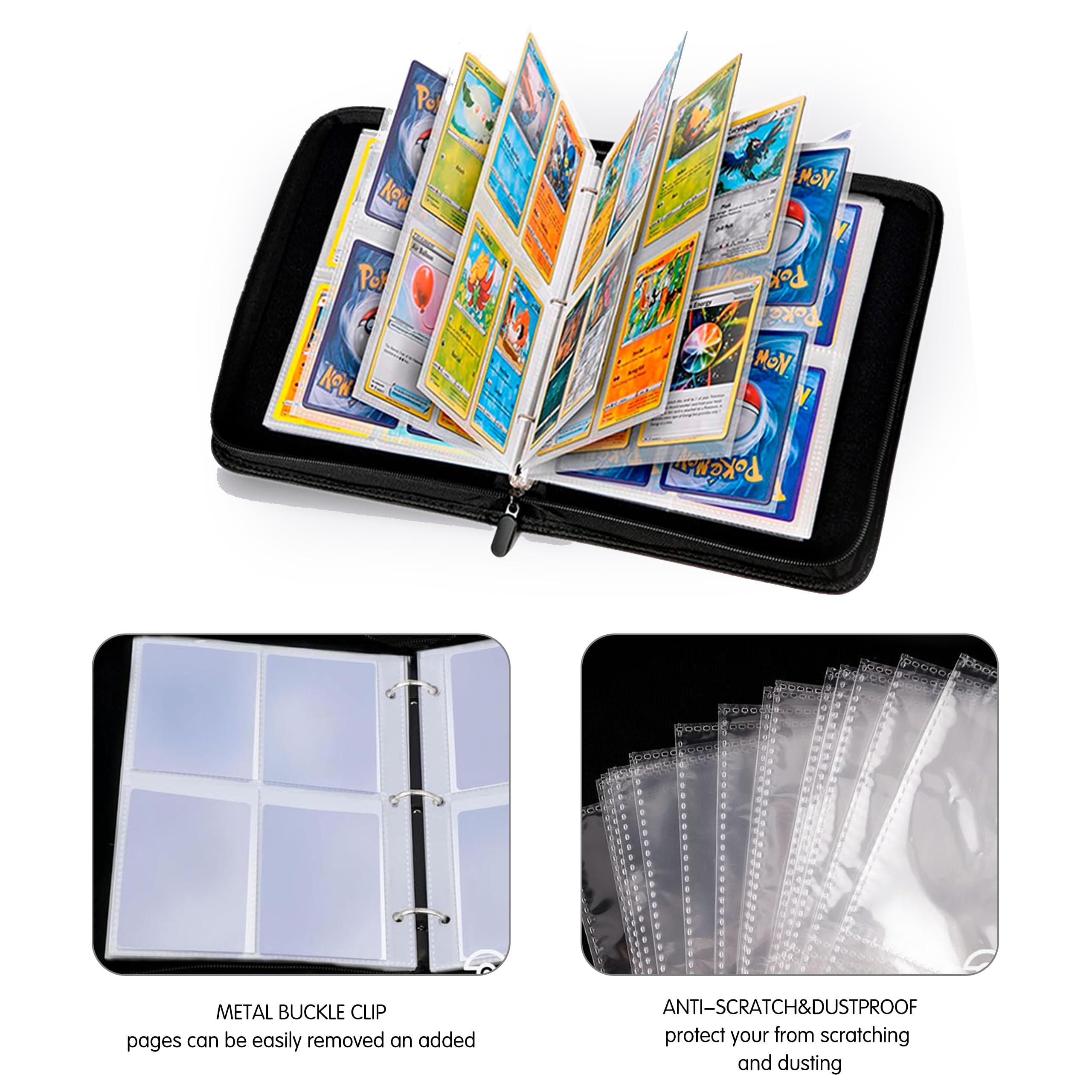 4 pocket trading card sleeves Amazon.com: Card Binder for Trading Card Game- 4-Pocket Sleeves for  Pokemans Cards Binder and PTCG Binder, Holds 400+ Cards-Includes 100 Extra Card  Sleeves(Gray) : Toys & Games