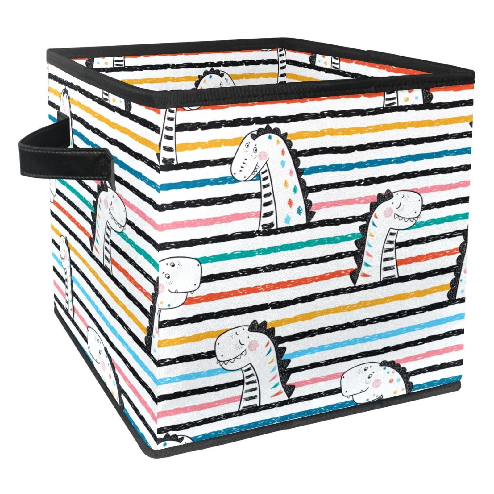 Boîte de rangement pliable motif dinosaure cube en tissu avec poignées