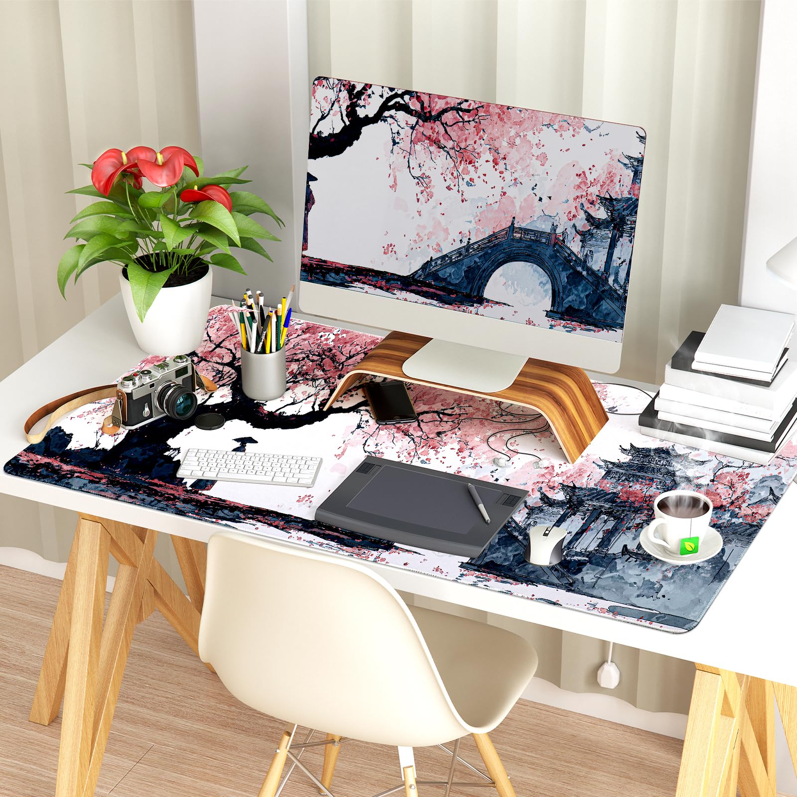 Tappetino Mouse XXL, 900x400x3mm Tappetino Gaming, Mouse Pad con Base in Gomma Antiscivolo, Impermeabile Mousepad, Tappetino Scrivania Grande con Bordi Cuciti (B90)