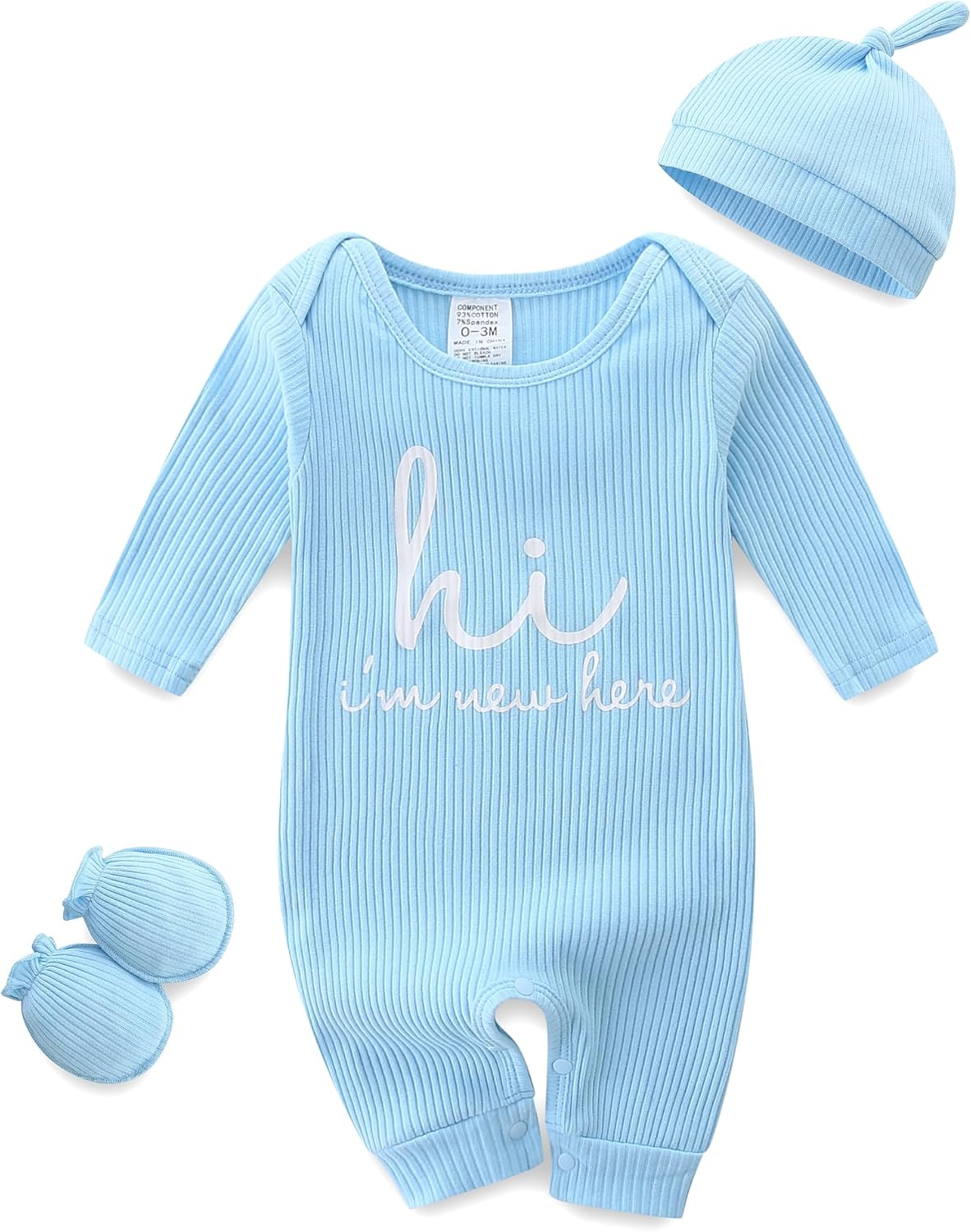 Baby Romper with Baby Mittens & Newborn Hats Footless...