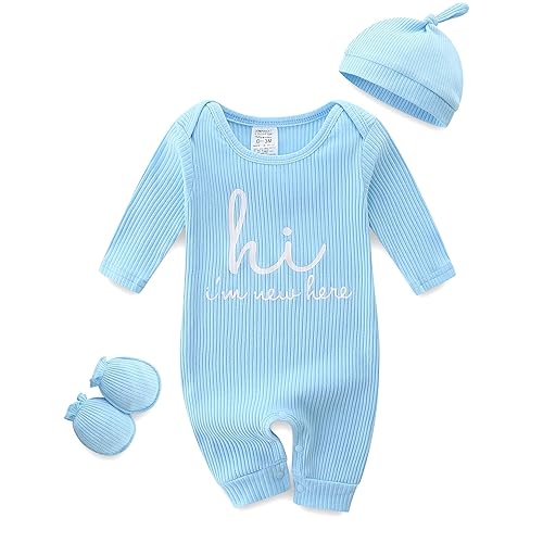 Baby Romper with Baby Mittens & Newborn Hats Footless Long