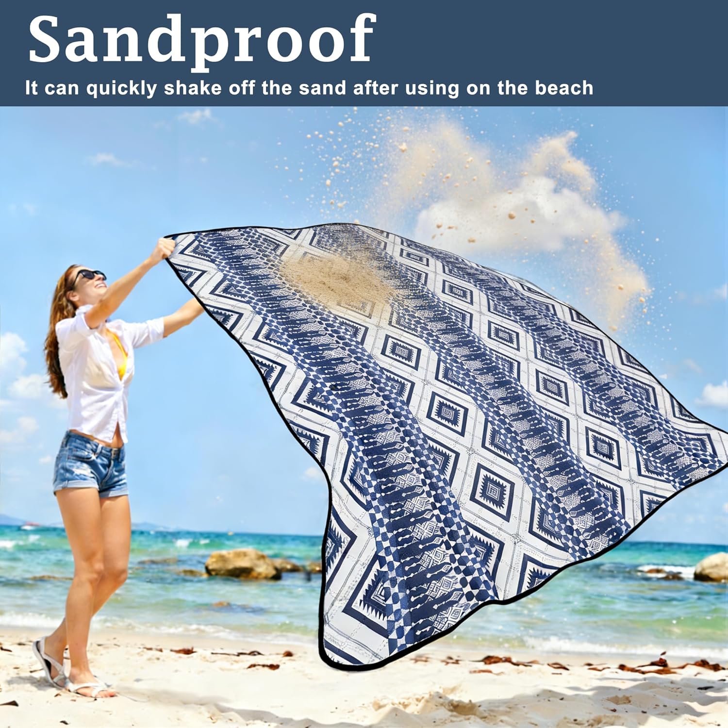 SAMSIER Large Outdoor Picnic Blankets Waterproof Foldable, Beach Blanket Sandproof Portable, Picnic Mat Washable for Camping (80"×80", Thickened)