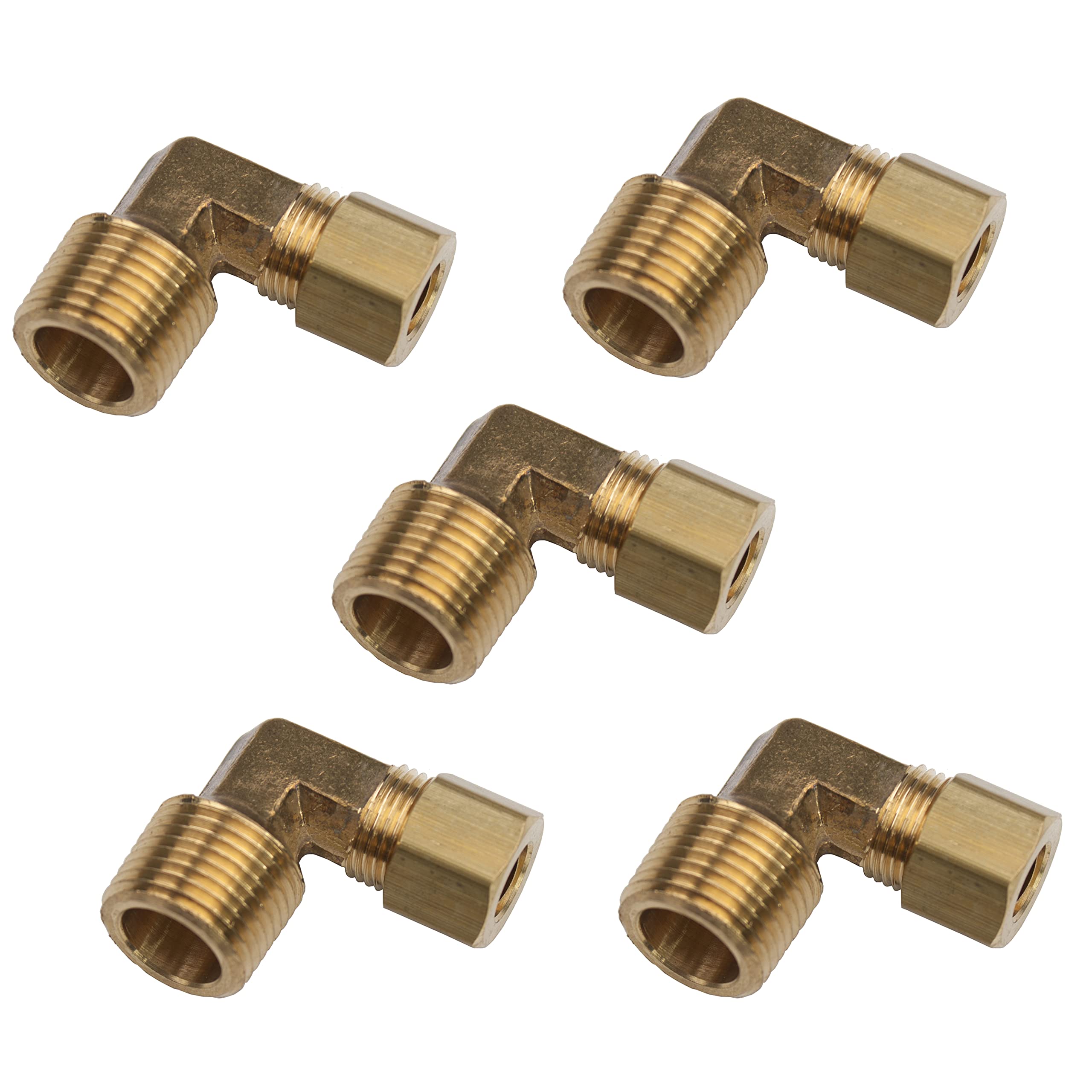 LTWFITTING 5/16-Inch OD x 3/8-Inch Male NPT 90 Degree Compression Elbow,Brass Compression Fitting (Pack of 5)