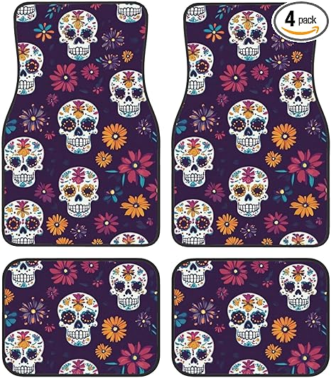Floor Mats for Cars Full Set Mexican Sugar Skull Flower Automotive Car Mats Velvet Floor Mat Carpet Universal Fit for SUV Sedan Car Van