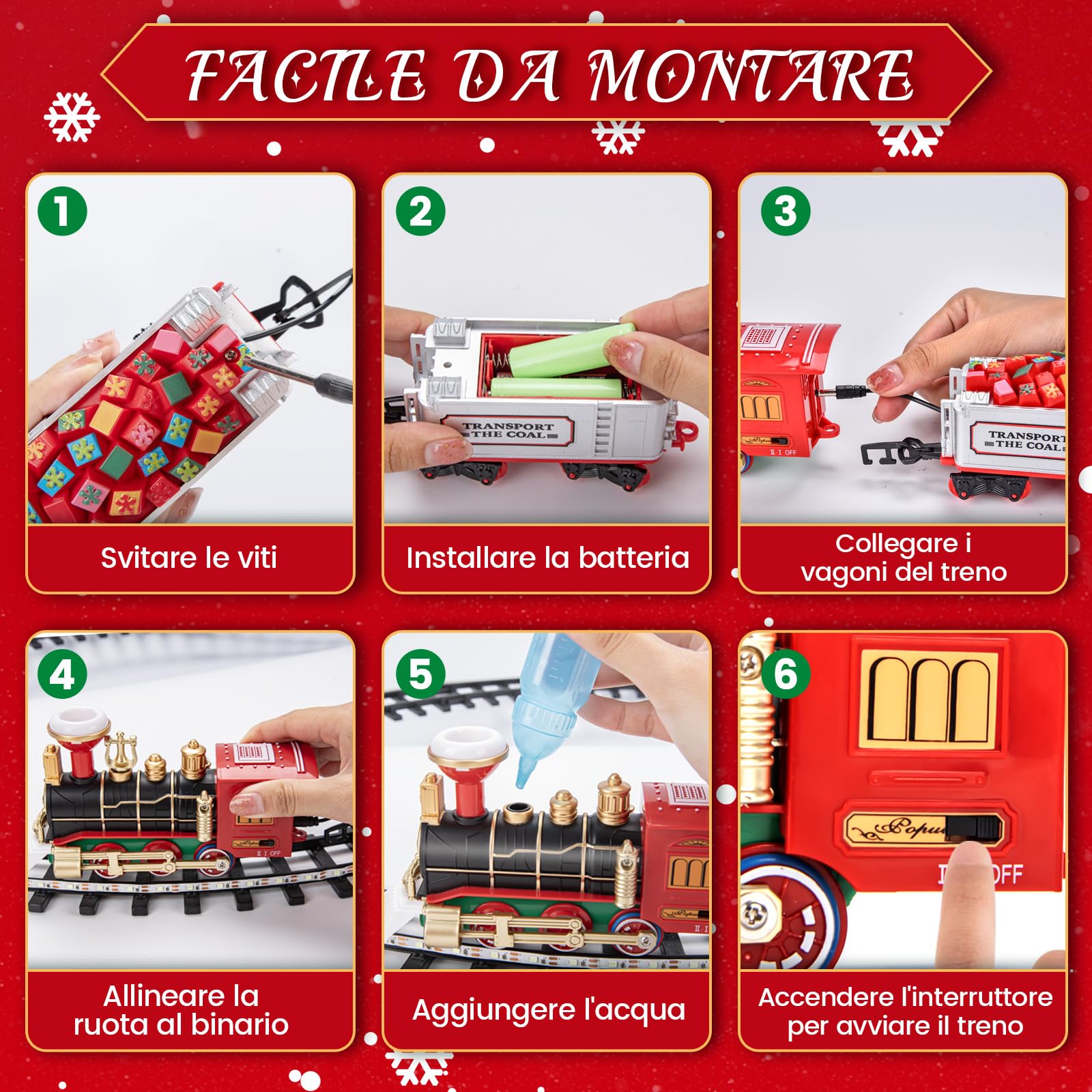 Buzzoxerex Trenino Albero di Natale, Trenino Elettrico Natalizio, Treno per Albero di Natale con Luci a LED Blu, Suoni e Effetto Fumo, Treno Elettrico per Bambini e Famiglia