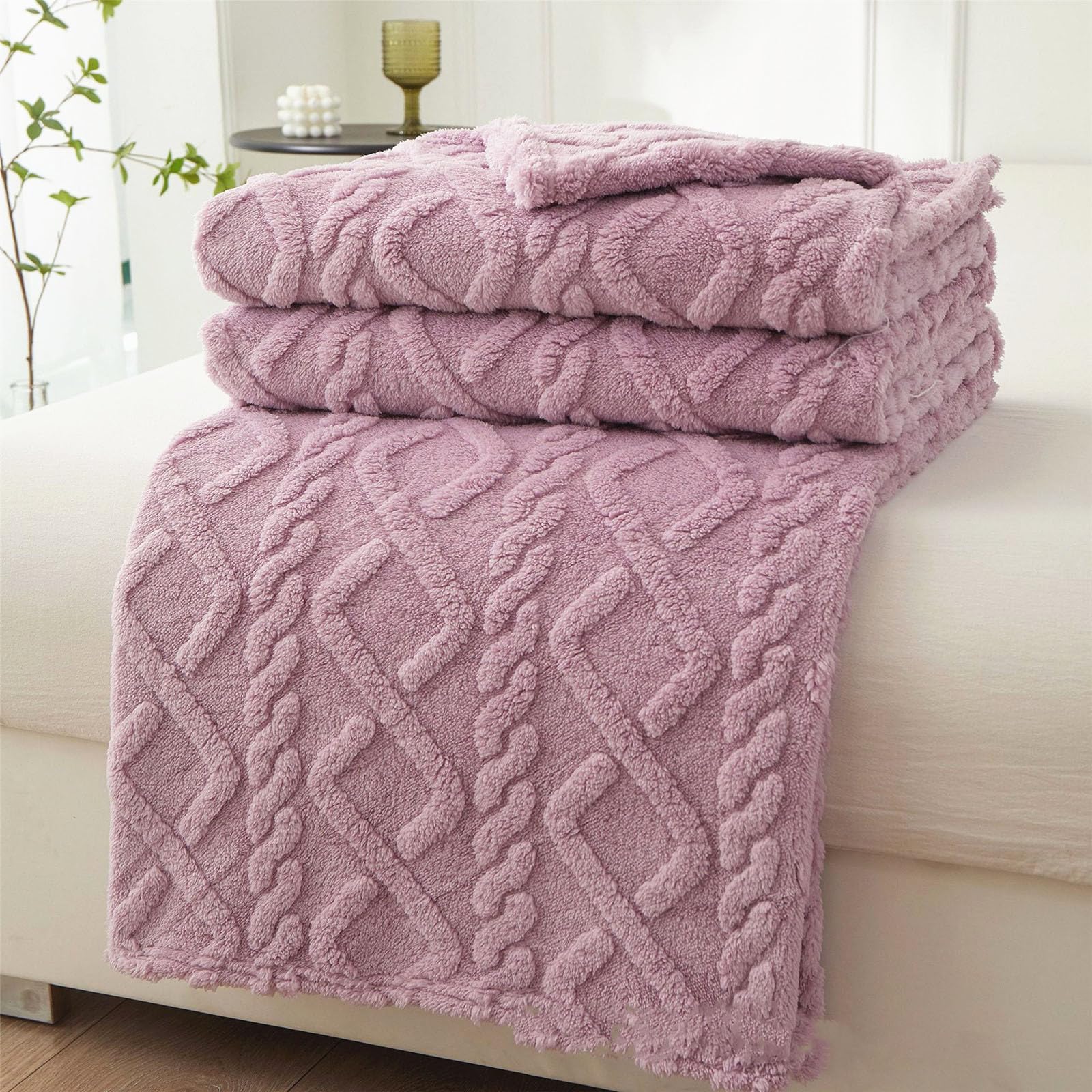 Chickwin Throw Blanket Large for Sofa Bed Flannel Blanket Throw Single Double King Warm Cozy Fluffy Soft Fleece Blanket Extra Large Throws for Couch Settees Armchairs (150x200cm,Purple)