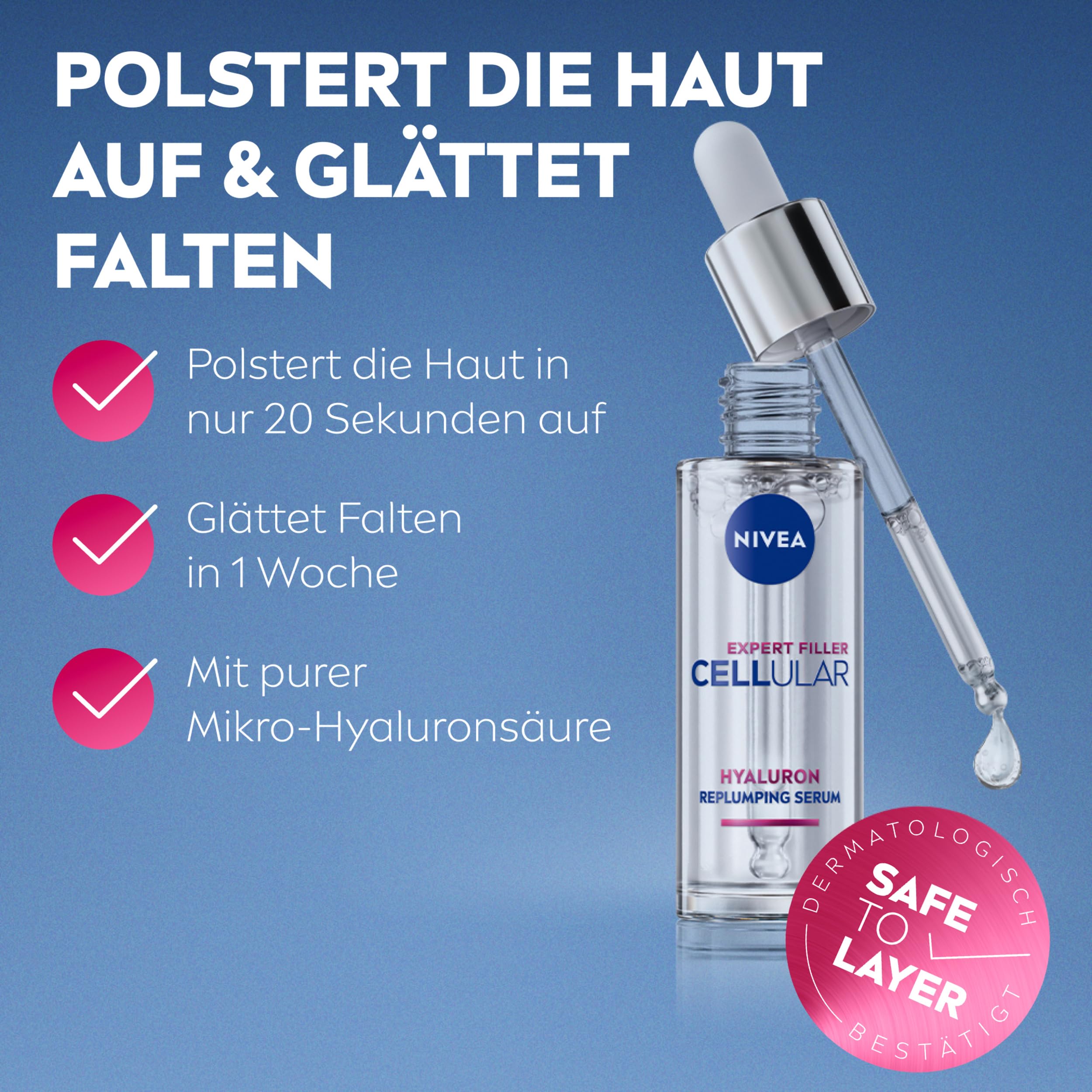 NIVEA CELLULAR Serum Routine Set mit Hyaluron-Serum und UV-Serum Fluid mit LSF 50, tägliche Gesichtspflege für geglättete Falten, leichte und schnell einziehende Formel (Packung mit 2)