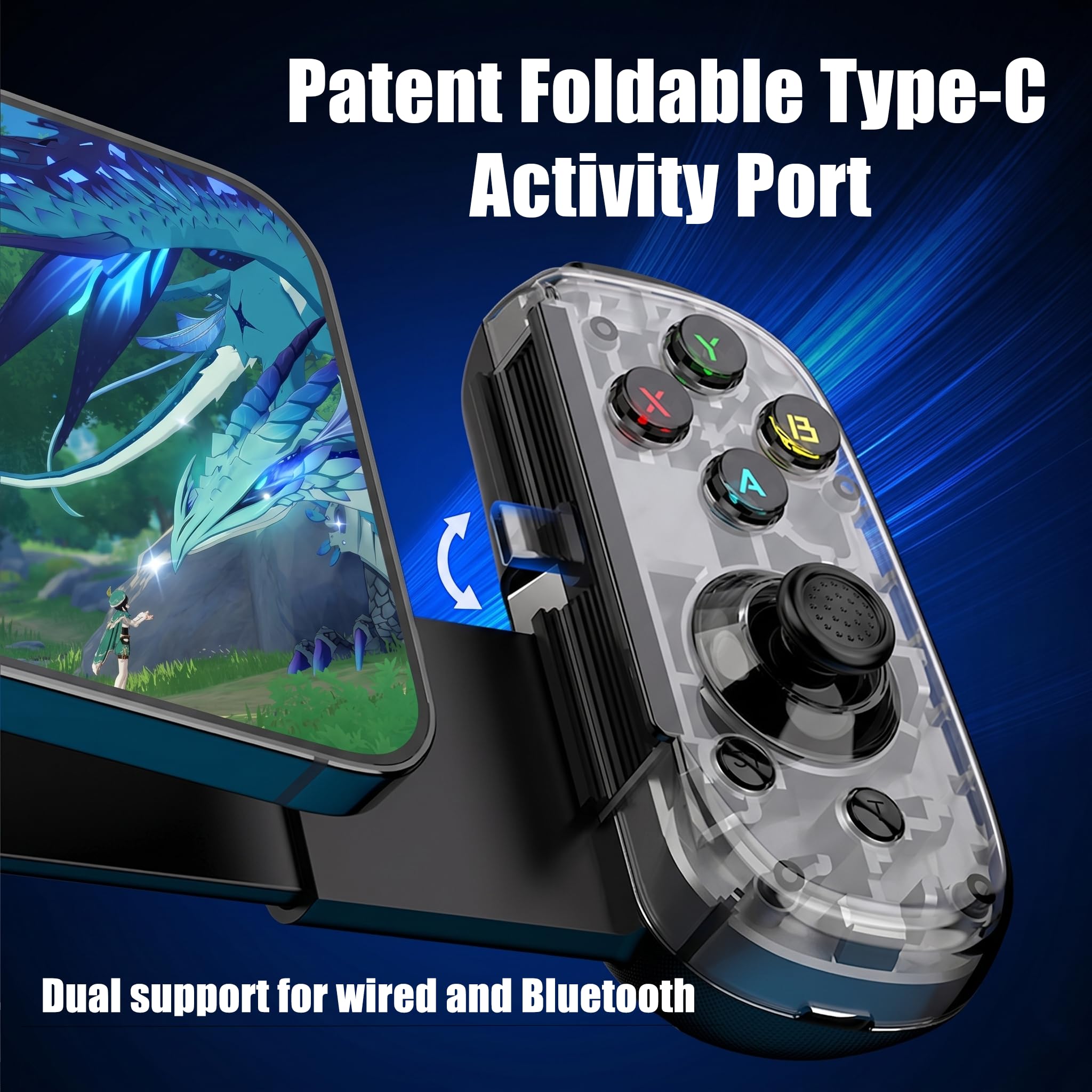 Megadream Controller di gioco mobile USB-C cablato e wireless per iPhone, telefoni Android USB-C, PC, interruttore, supporta Xbox/PS/Steam Remote Play e Cloud Gaming, joystick effetto Hall, Turbo