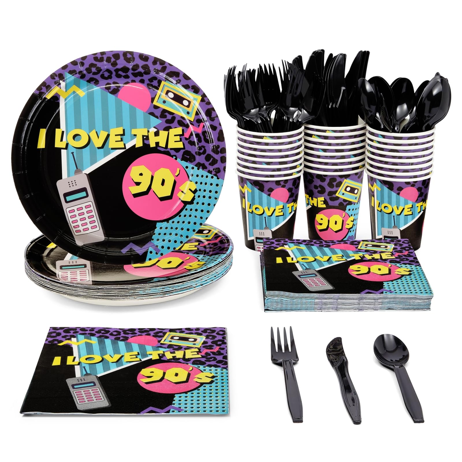 Photo 1 of 144 Pieces 50th Birthday Party Supplies with Paper Plates, Napkins, Cups, Cutlery (Black, Gold, Serves 24)