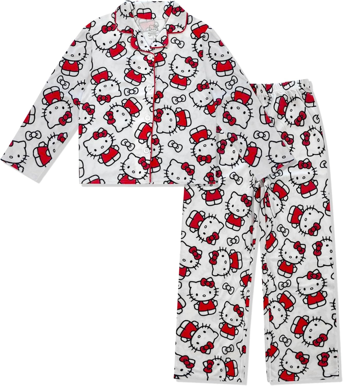 Hello Kitty Girls Pajama Set - 2 Piece Cozy Girls Pjs Button Down Long Sleeve & Pants For Kids - Official Product