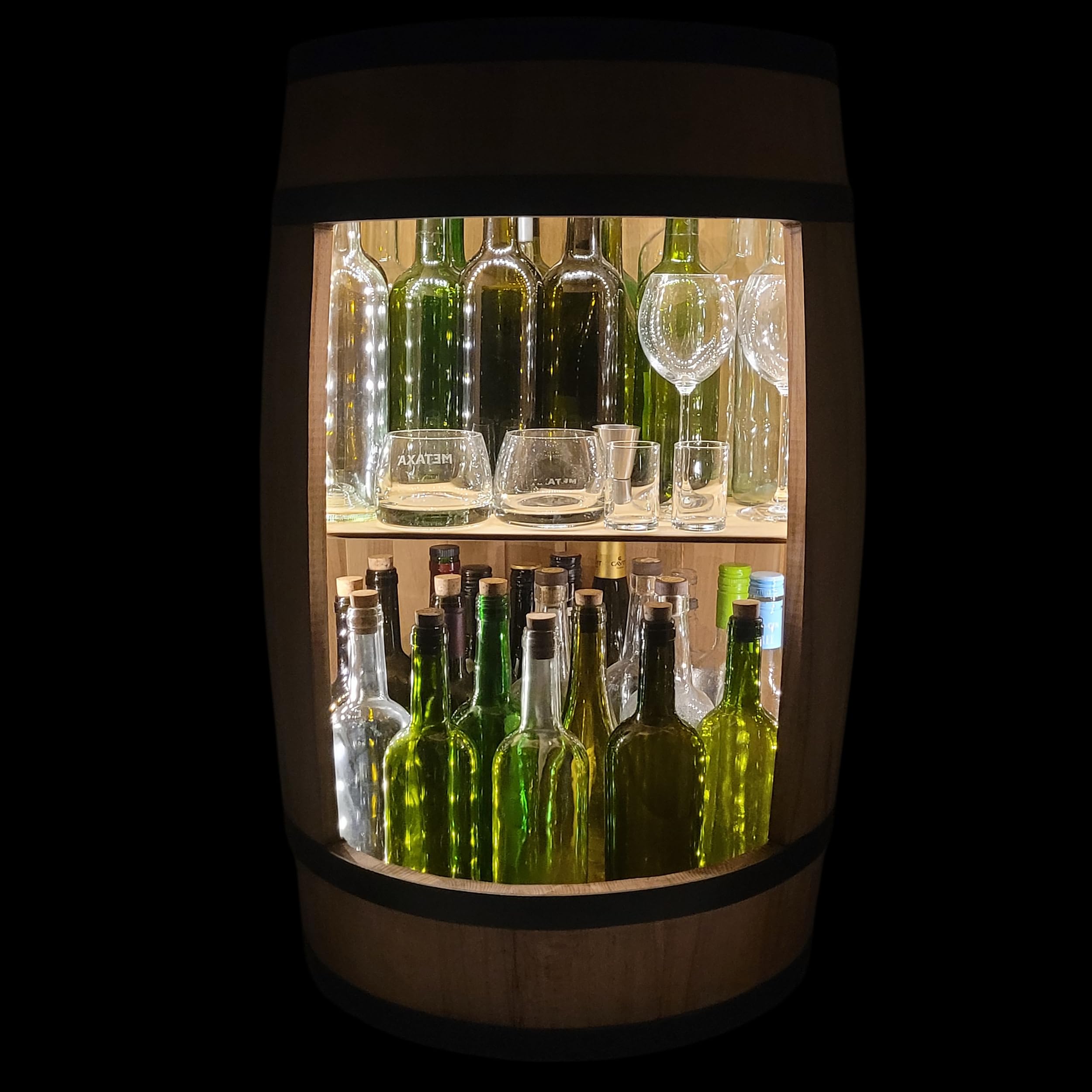 weeco Tonneau en Bois avec éclairage LED - Commode de Maison gin Whisky - bière - Casier à Vin - Meuble Rangement Bouteille Alcool Tonneau Bar - Casier à Vin - Bar de Maison