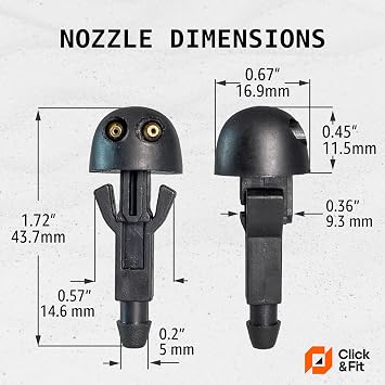 Click&Fit Windscreen Washer Nozzles Compatible with Toyota Aygo 2005-2014, Citroen C1 Jumper, Peugeot 107 Boxer, Fiat Ducato 1994-2002 – Screen wash Wiper Spray Jets Replaces 6405.W3, 2-Pack
